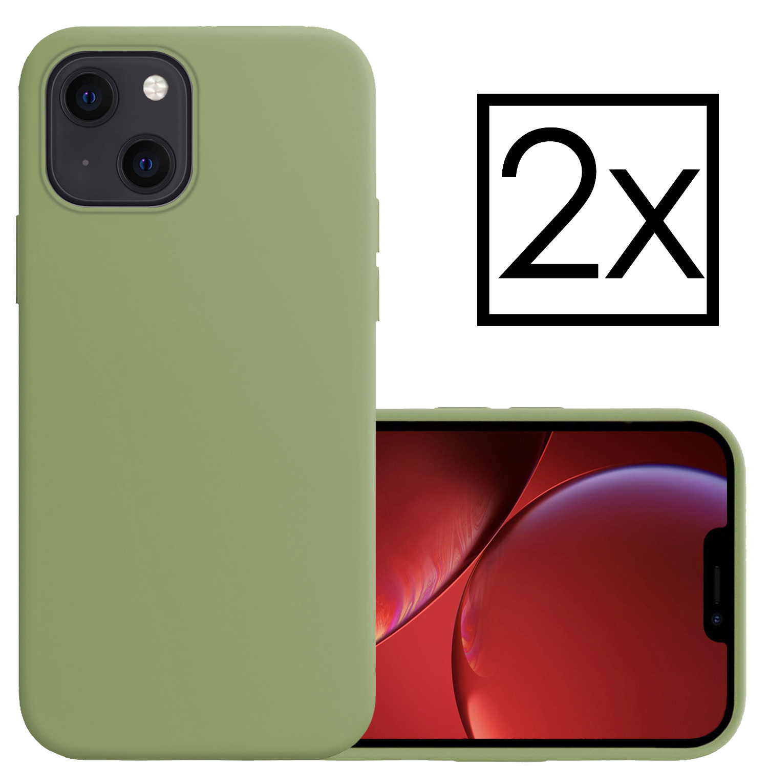 Hoes Geschikt voor iPhone 14 Plus Hoesje Cover Siliconen Back Case Hoes - Groen - 2x
