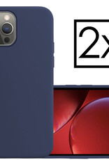 NoXx Hoes Geschikt voor iPhone 14 Pro Hoesje Cover Siliconen Back Case Hoes - Donkerblauw - 2x