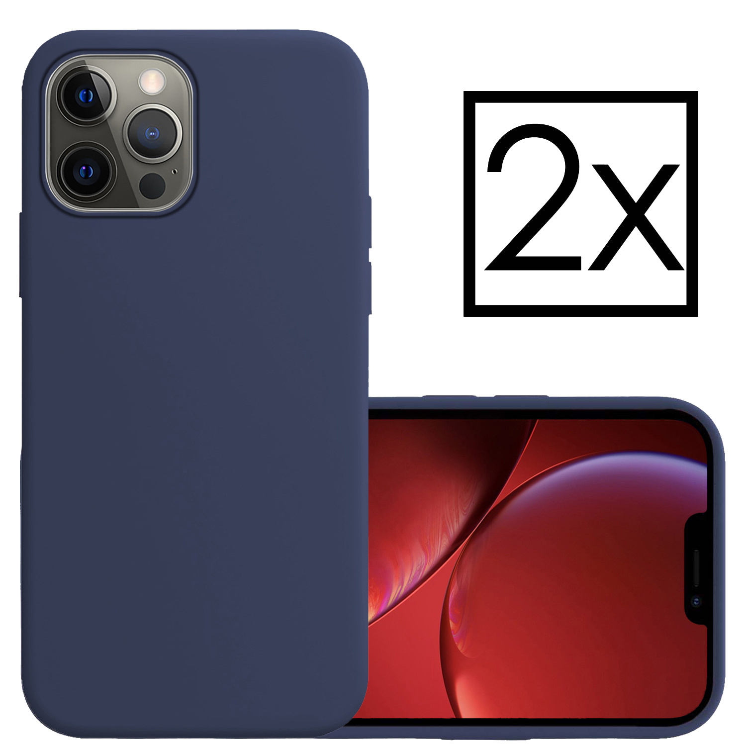 Hoes Geschikt voor iPhone 14 Pro Hoesje Cover Siliconen Back Case Hoes - Donkerblauw - 2x