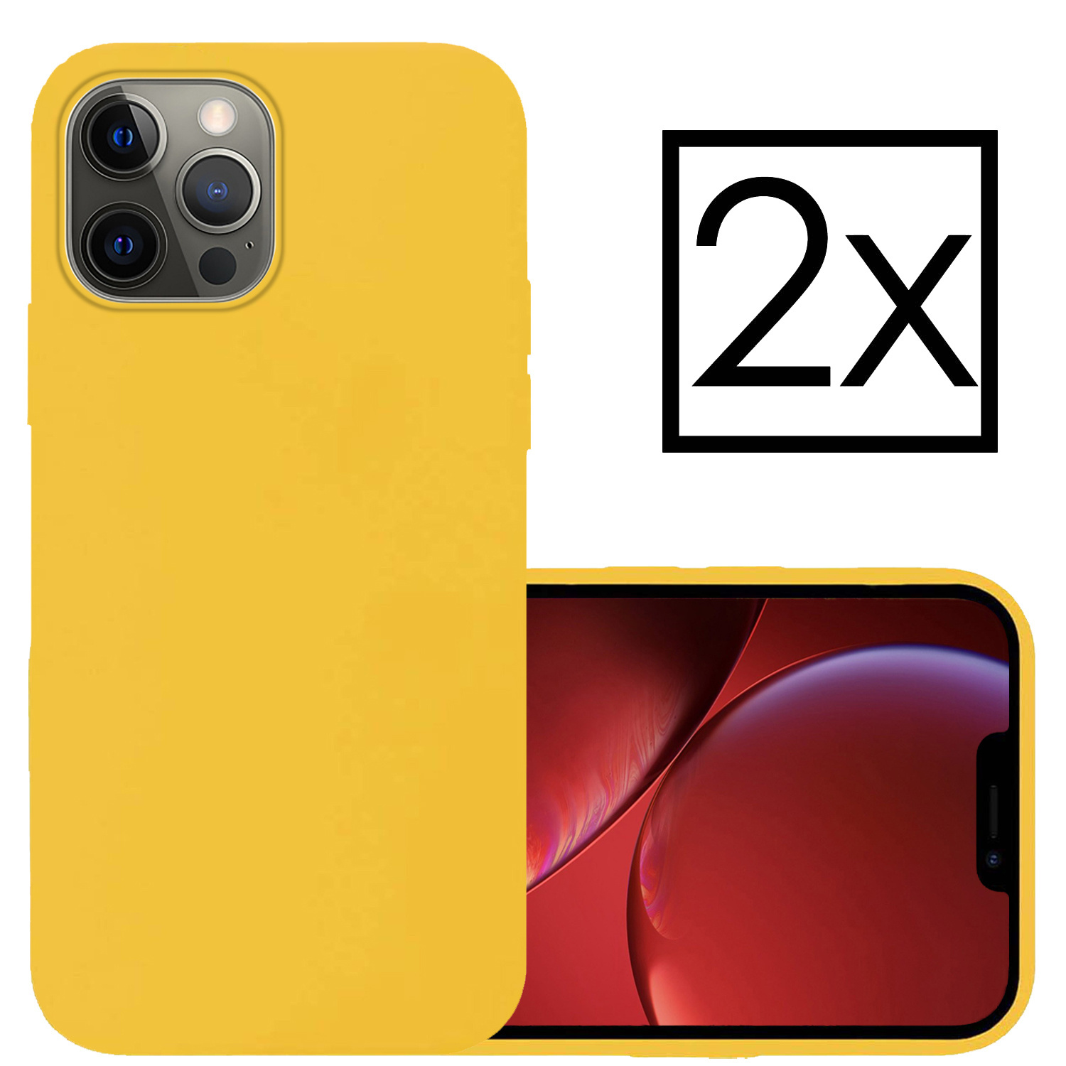 NoXx Hoes Geschikt voor iPhone 14 Pro Hoesje Cover Siliconen Back Case Hoes - Geel - 2x