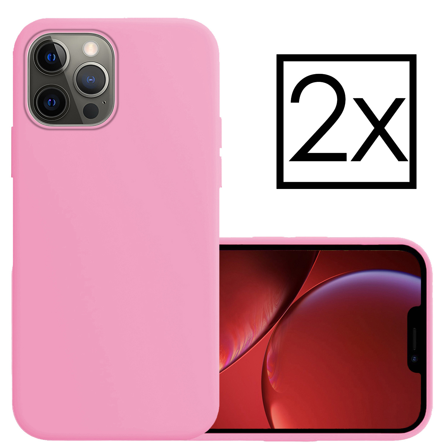 Hoes Geschikt voor iPhone 14 Pro Hoesje Cover Siliconen Back Case Hoes - Lichtroze - 2x