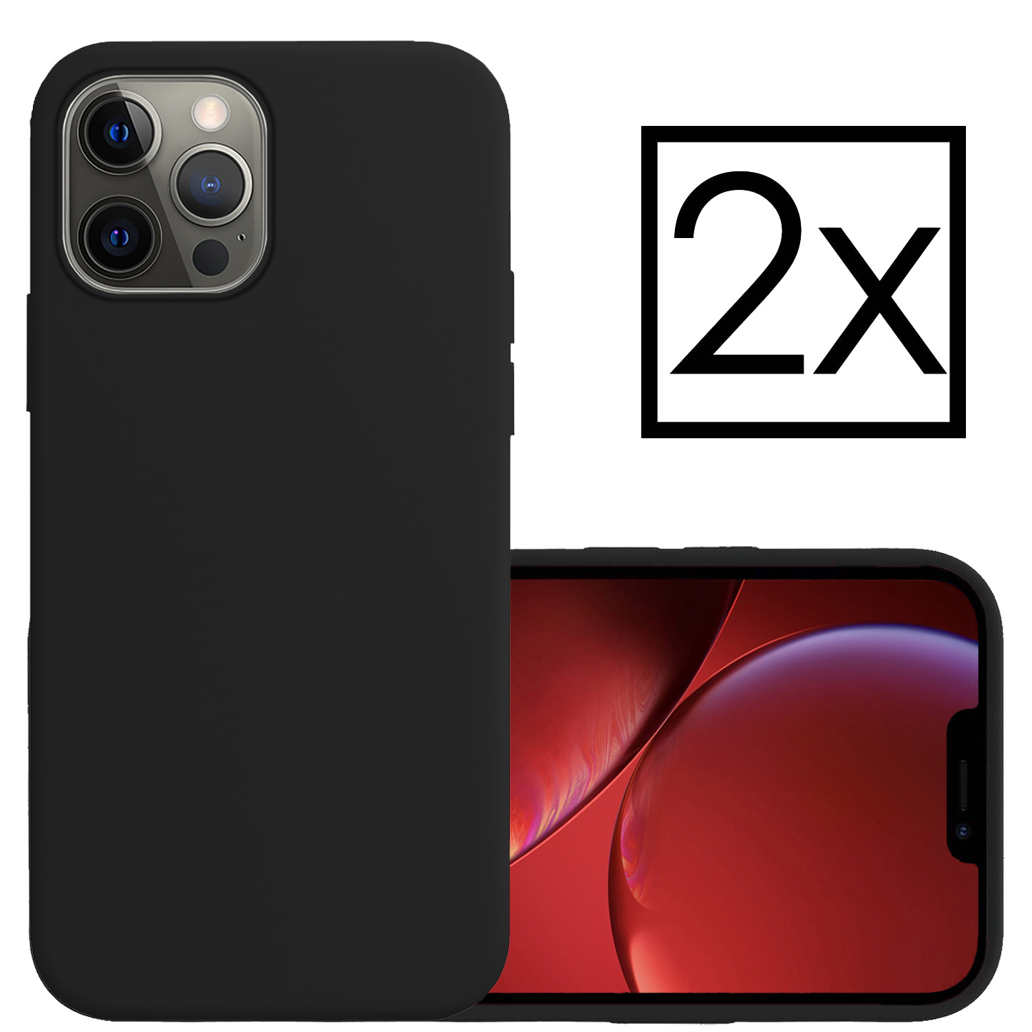 NoXx Hoes Geschikt voor iPhone 14 Pro Hoesje Cover Siliconen Back Case Hoes - Zwart - 2x