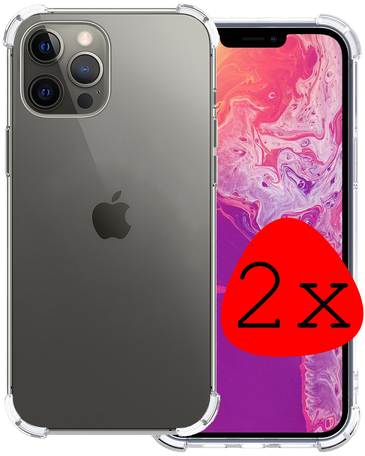 BASEY. Hoes Geschikt voor iPhone 14 Pro Hoesje Shock Proof Case Hoes Siliconen - Hoesje Geschikt voor iPhone 14 Pro Hoes Cover Shockproof - Transparant - 2 Stuks