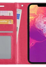 BASEY. Hoes Geschikt voor iPhone 14 Hoesje Bookcase Hoes Flip Case Book Cover - Hoesje Geschikt voor iPhone 14 Hoes Book Case Hoesje - Donkerroze