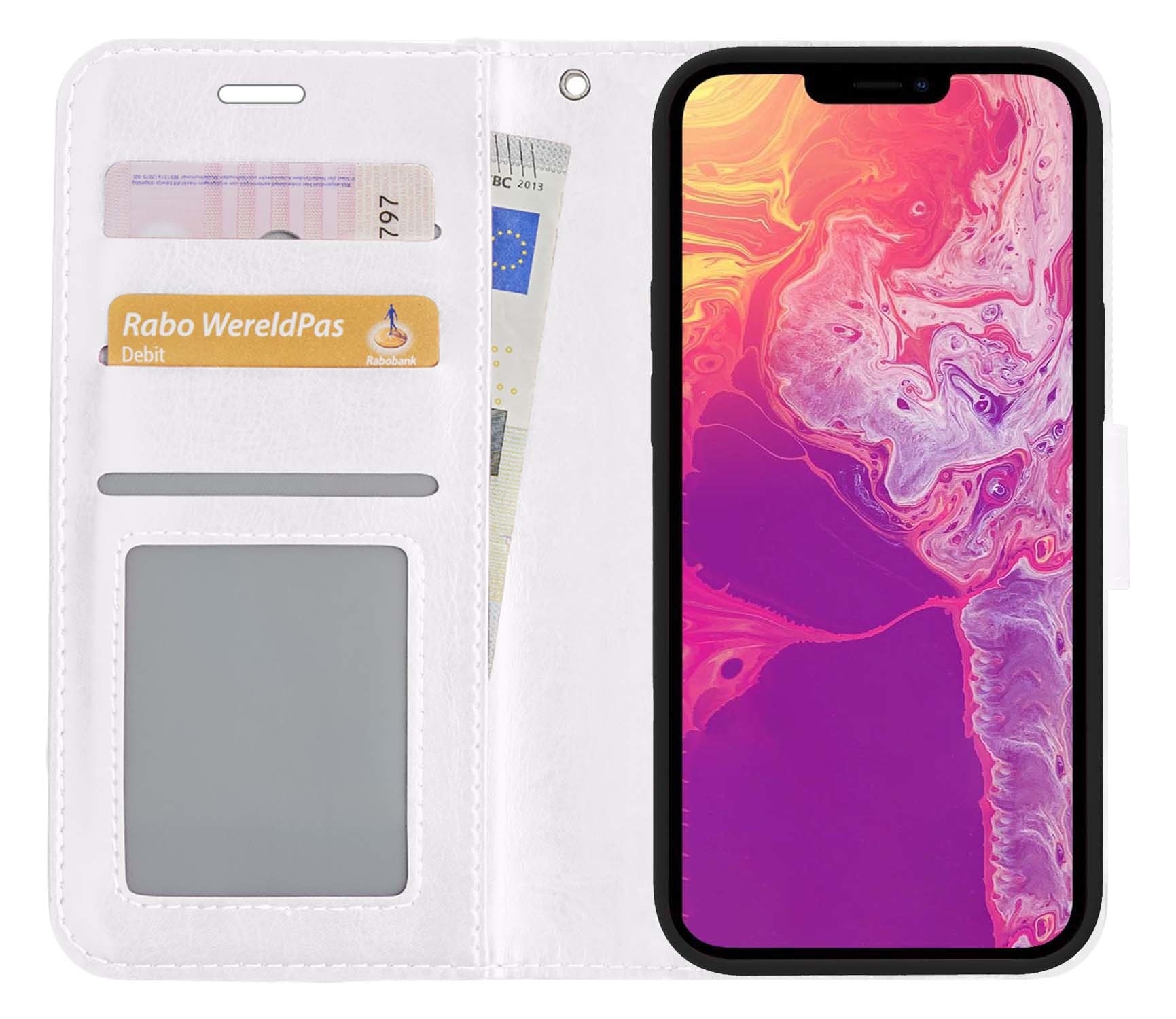 BASEY. Hoes Geschikt voor iPhone 14 Hoesje Bookcase Hoes Flip Case Book Cover - Hoesje Geschikt voor iPhone 14 Hoes Book Case Hoesje - Wit