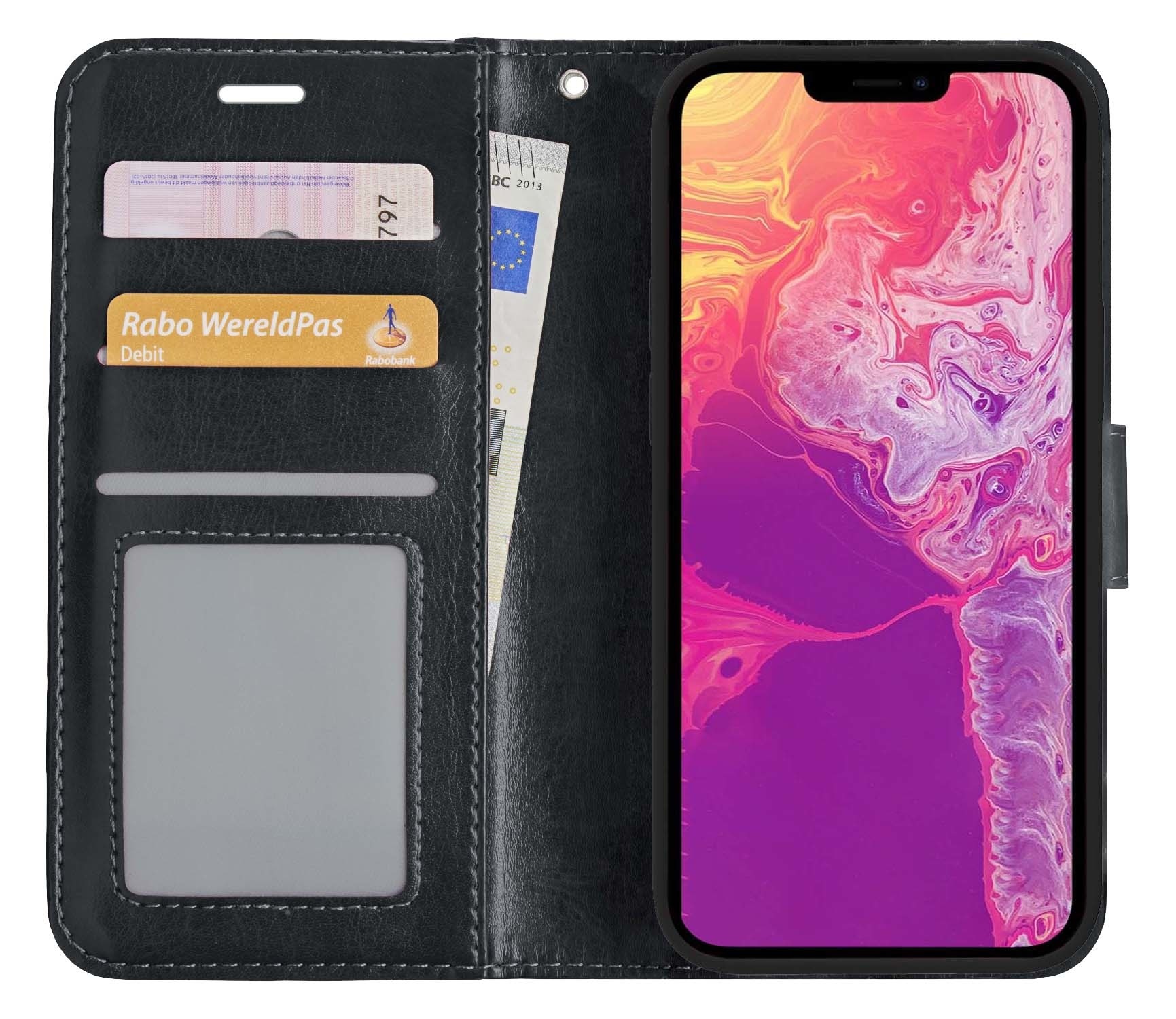 BASEY. Hoes Geschikt voor iPhone 14 Pro Max Hoesje Bookcase Hoes Flip Case Book Cover - Hoesje Geschikt voor iPhone 14 Pro Max Hoes Book Case Hoesje - Zwart