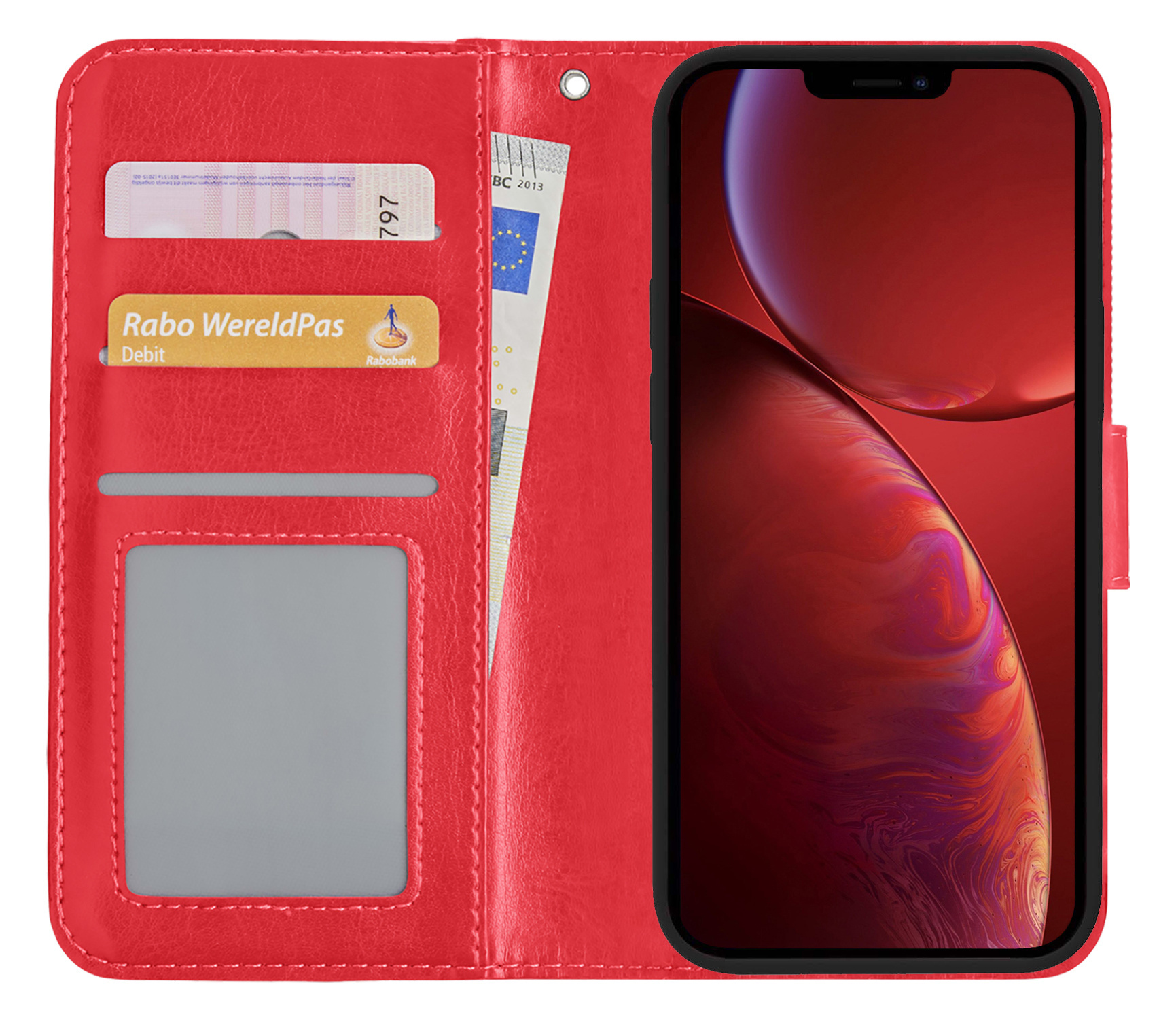 NoXx Hoes Geschikt voor iPhone 14 Hoesje Book Case Hoes Flip Cover Wallet Bookcase - Rood