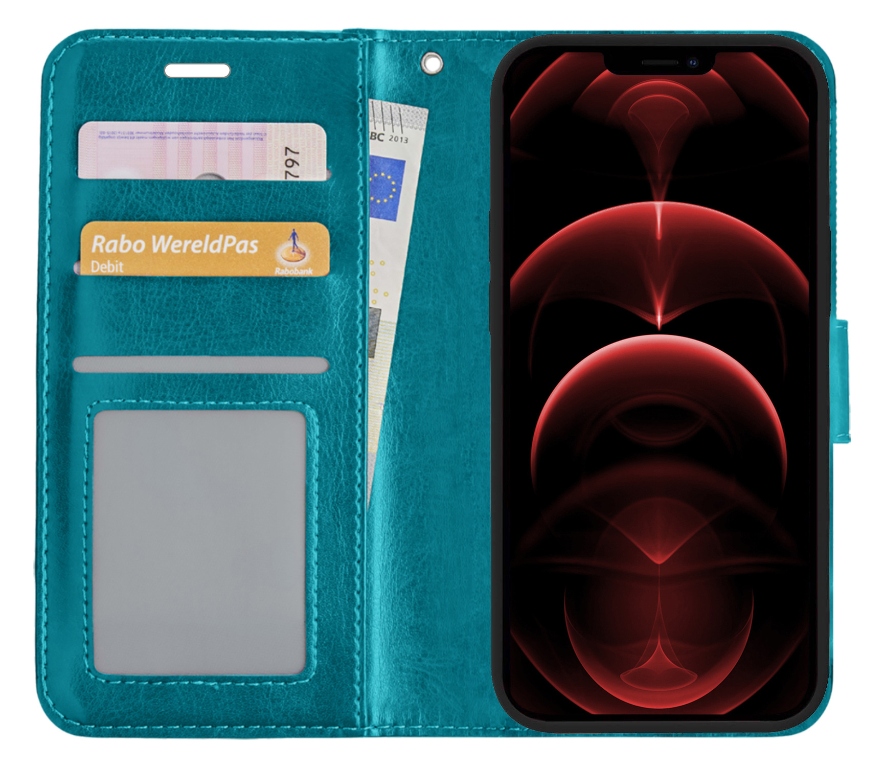 Nomfy Hoesje Geschikt voor iPhone 14 Plus Hoes Bookcase Flipcase Book Cover - Hoes Geschikt voor iPhone 14 Plus Hoesje Book Case - Turquoise