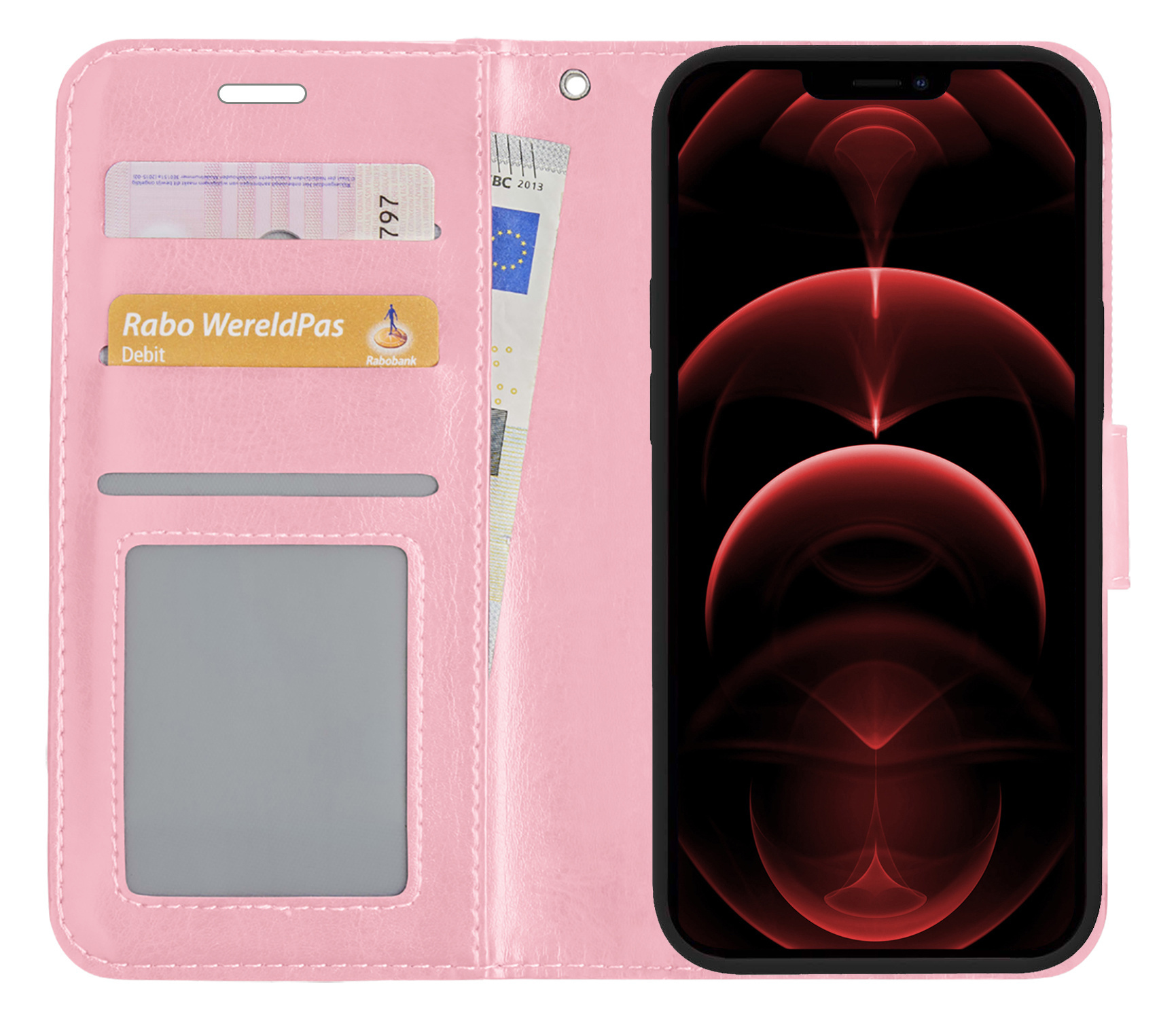 Nomfy Hoesje Geschikt voor iPhone 14 Pro Hoes Bookcase Flipcase Book Cover - Hoes Geschikt voor iPhone 14 Pro Hoesje Book Case - Lichtroze