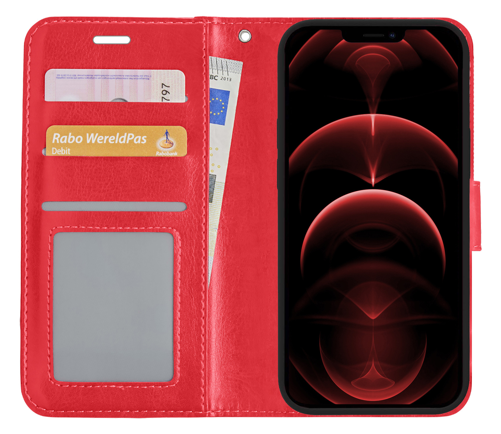 Nomfy Hoesje Geschikt voor iPhone 14 Pro Hoes Bookcase Flipcase Book Cover - Hoes Geschikt voor iPhone 14 Pro Hoesje Book Case - Rood