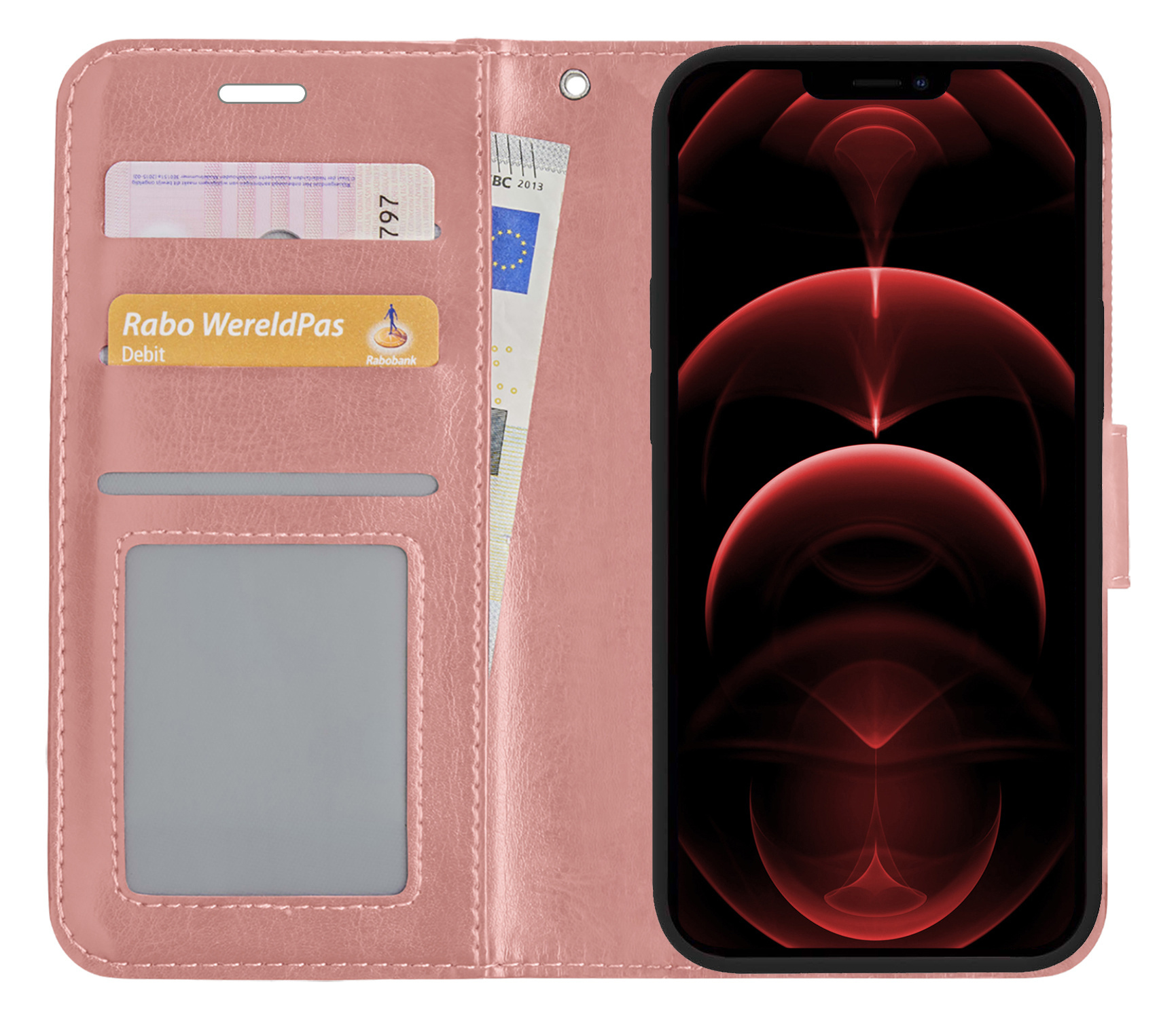 Nomfy Hoesje Geschikt voor iPhone 14 Pro Hoes Bookcase Flipcase Book Cover - Hoes Geschikt voor iPhone 14 Pro Hoesje Book Case - Rosé goud
