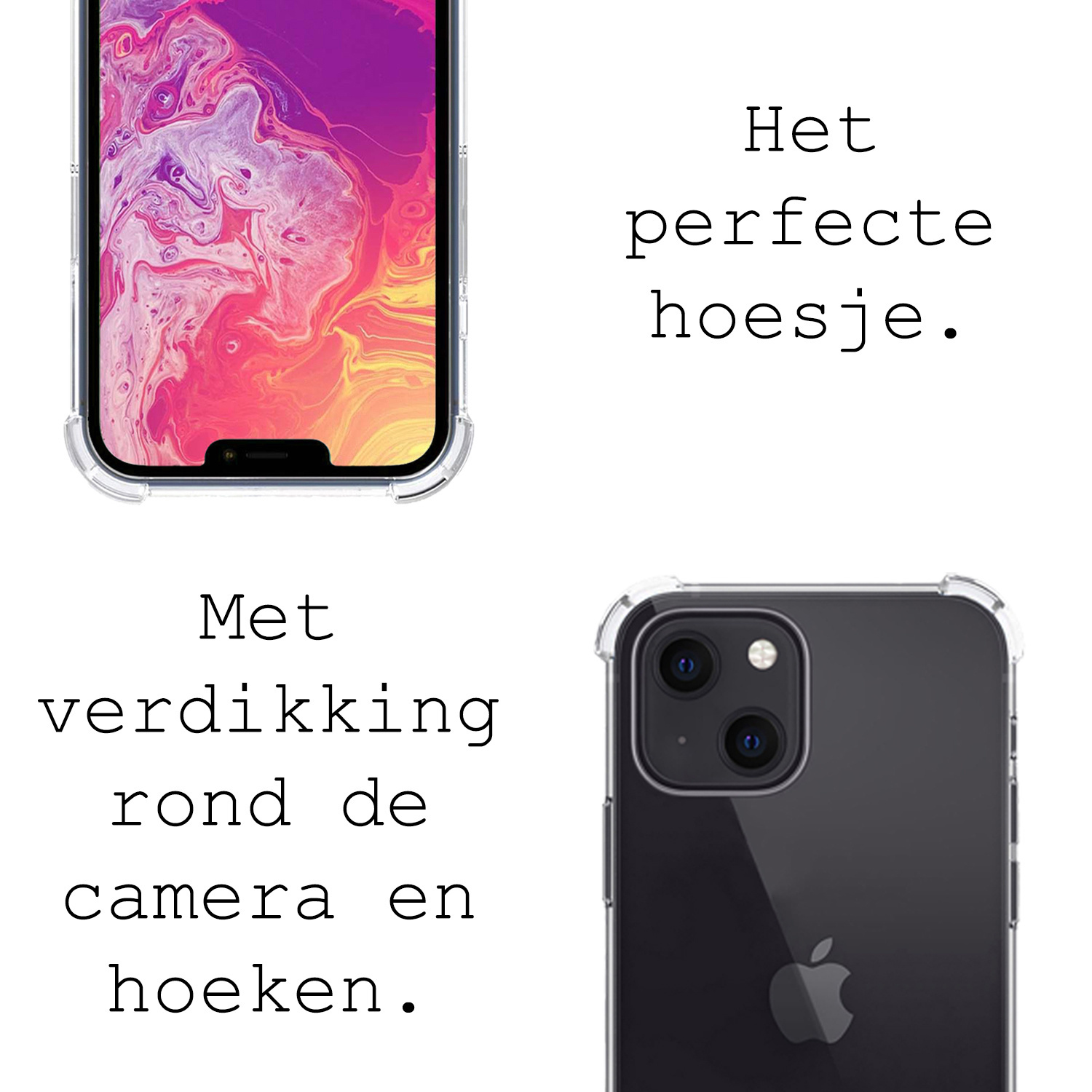 BASEY. Hoes Geschikt voor iPhone 14 Plus Hoesje Shock Proof Case Met Koord Shock Hoes Met Koord - Hoesje Geschikt voor iPhone 14 Plus Hoes Cover Met Koord - Transparant