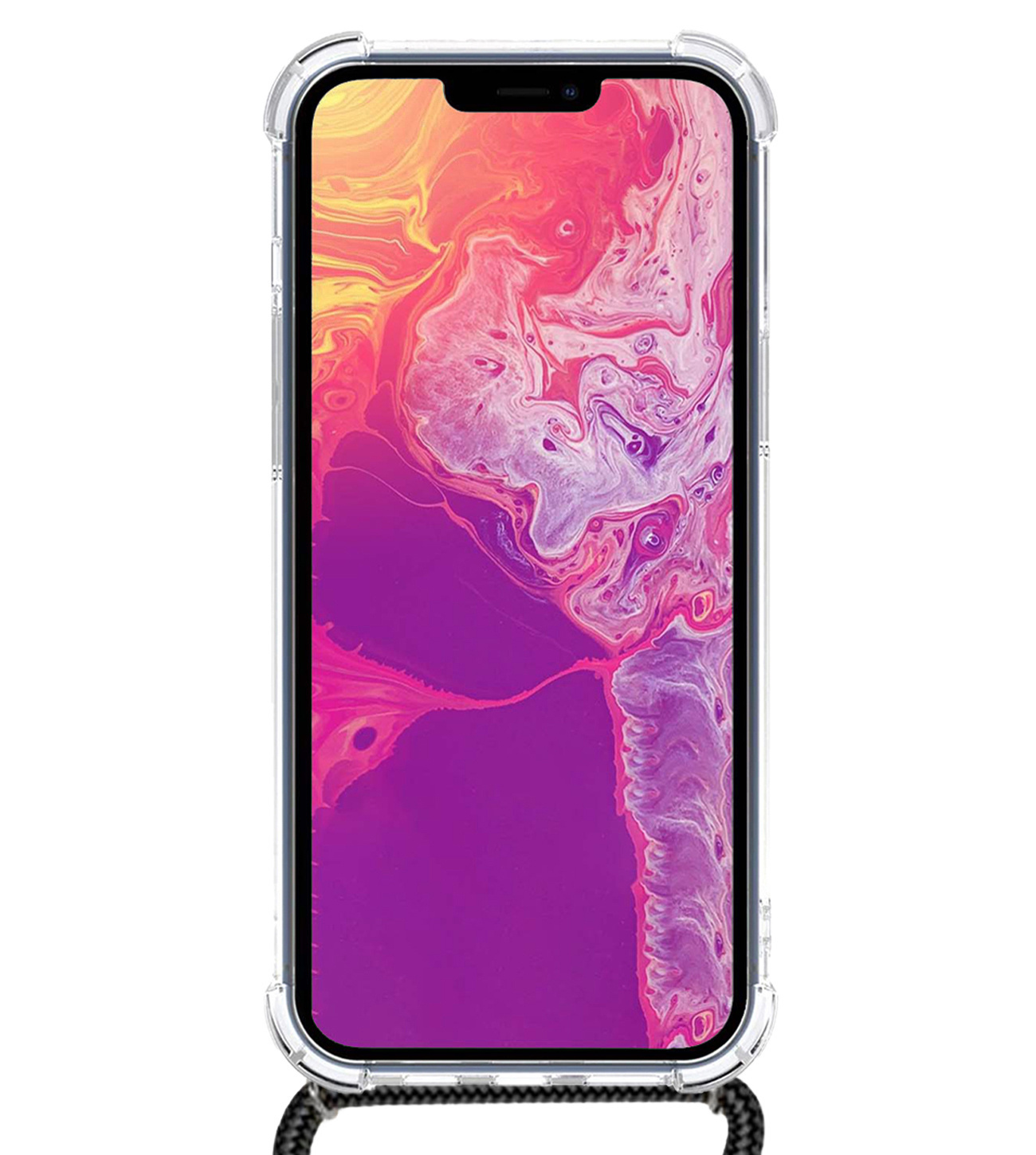 BASEY. Hoes Geschikt voor iPhone 14 Plus Hoesje Shock Proof Case Met Koord Shock Hoes Met Koord - Hoesje Geschikt voor iPhone 14 Plus Hoes Cover Met Koord - Transparant