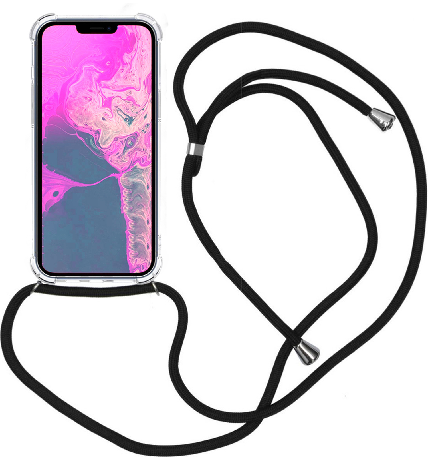 Nomfy Hoesje Geschikt voor iPhone 14 Plus Hoesje Shock Proof Transparant Met Telefoonketting Case Shock Koord - Hoesje Geschikt voor iPhone 14 Plus Shock Proof Case Met Koord - Transparant