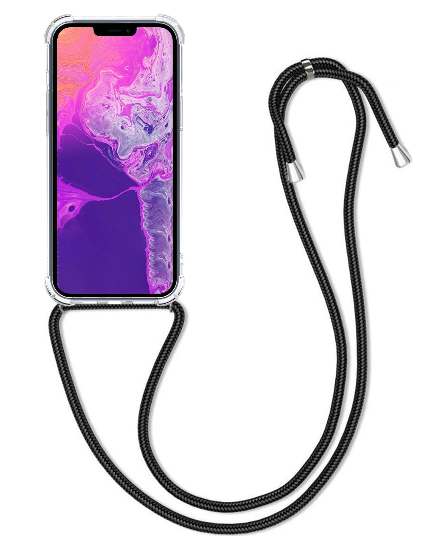 BASEY. Hoes Geschikt voor iPhone 14 Pro Hoesje Shock Proof Case Met Koord Shock Hoes Met Koord - Hoesje Geschikt voor iPhone 14 Pro Hoes Cover Met Koord - Transparant