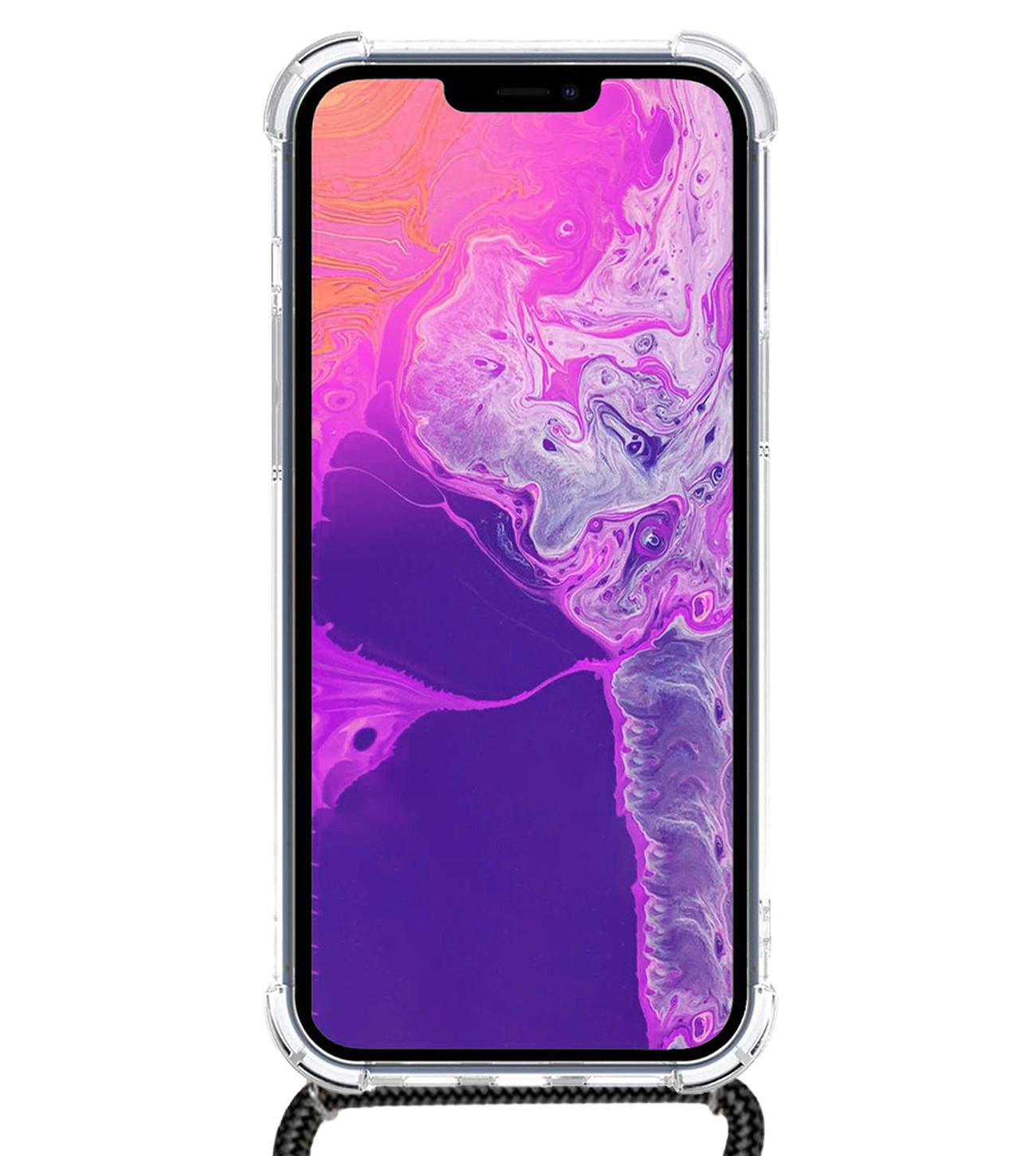 BASEY. Hoes Geschikt voor iPhone 14 Pro Hoesje Shock Proof Case Met Koord Shock Hoes Met Koord - Hoesje Geschikt voor iPhone 14 Pro Hoes Cover Met Koord - Transparant