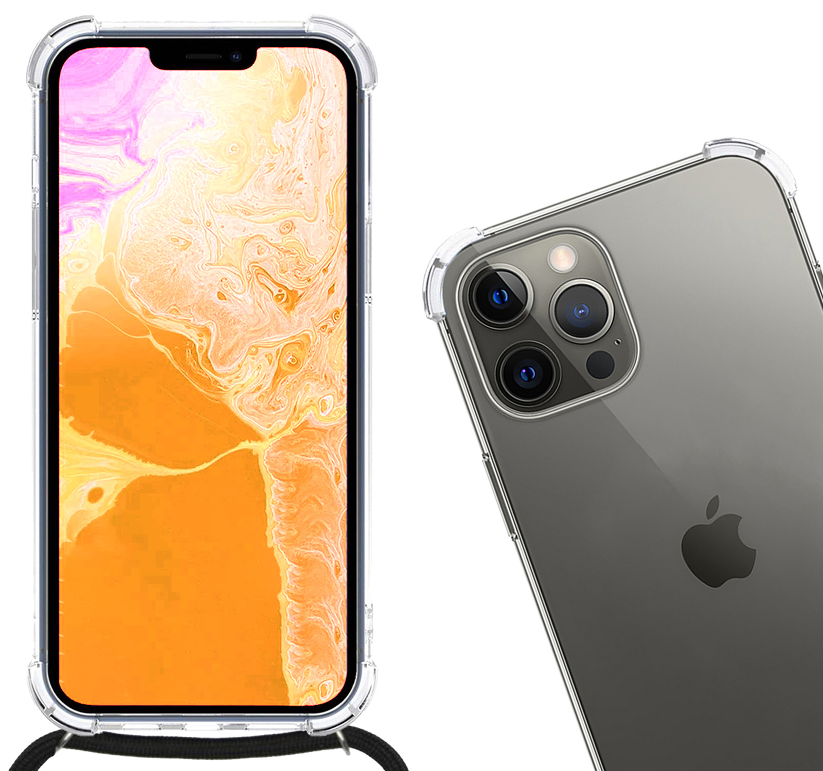 Nomfy Hoesje Geschikt voor iPhone 14 Pro Hoesje Shock Proof Transparant Met Telefoonketting Case Shock Koord - Hoesje Geschikt voor iPhone 14 Pro Shock Proof Case Met Koord - Transparant