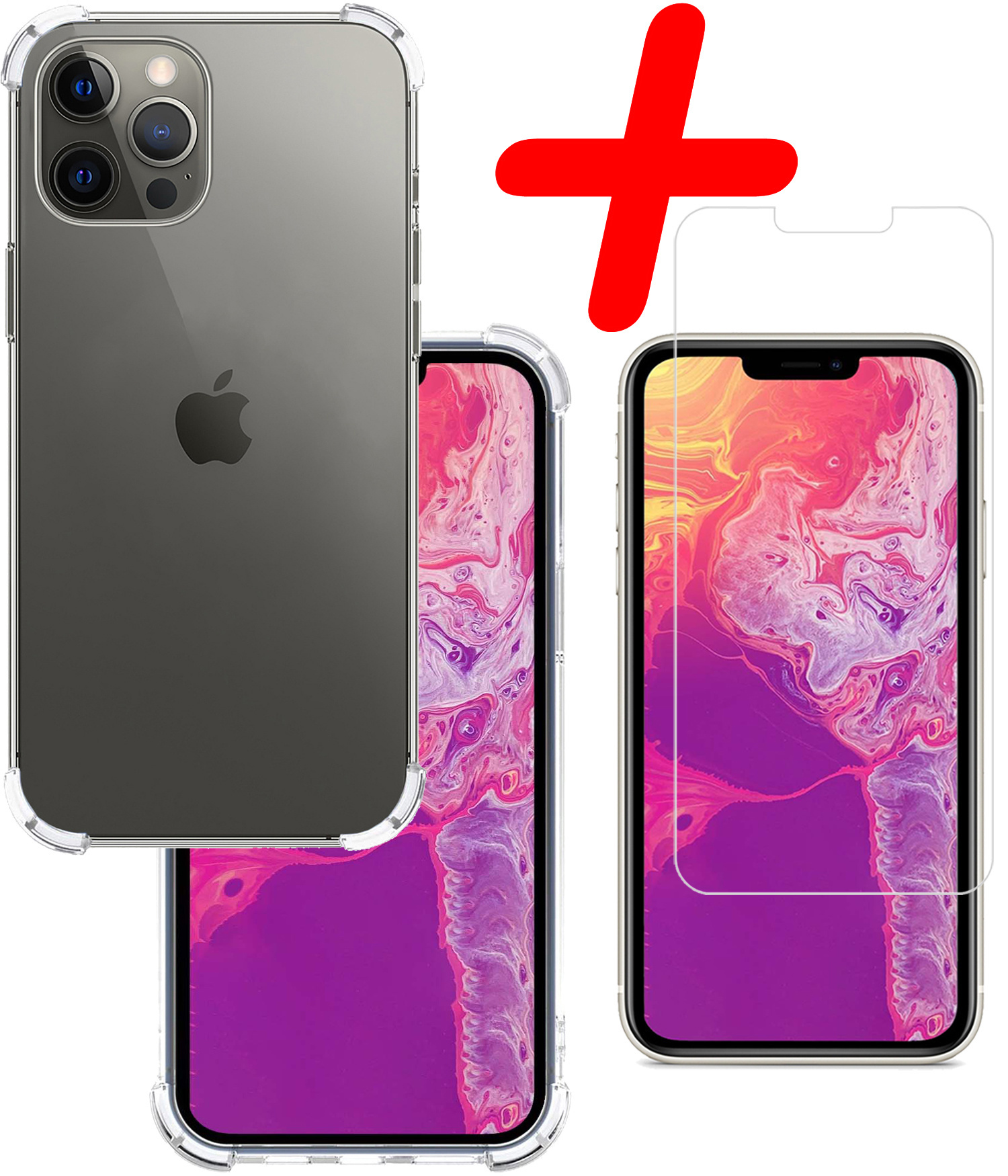 BASEY. Hoes Geschikt voor iPhone 14 Pro Hoesje Shock Proof Case Hoes Siliconen Met Screenprotector - Hoesje Geschikt voor iPhone 14 Pro Hoes Cover Shockproof - Transparant