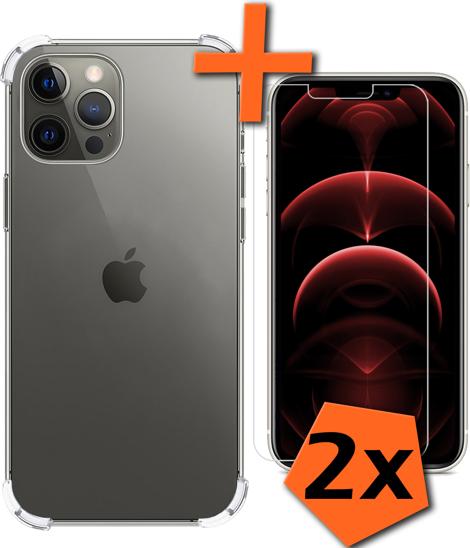 Nomfy Hoesje Geschikt voor iPhone 14 Pro Hoesje Shock Proof Cover Case Shockproof Met 2x Screenprotector - Hoes Geschikt voor iPhone 14 Pro Hoes Siliconen Back Case - Transparant