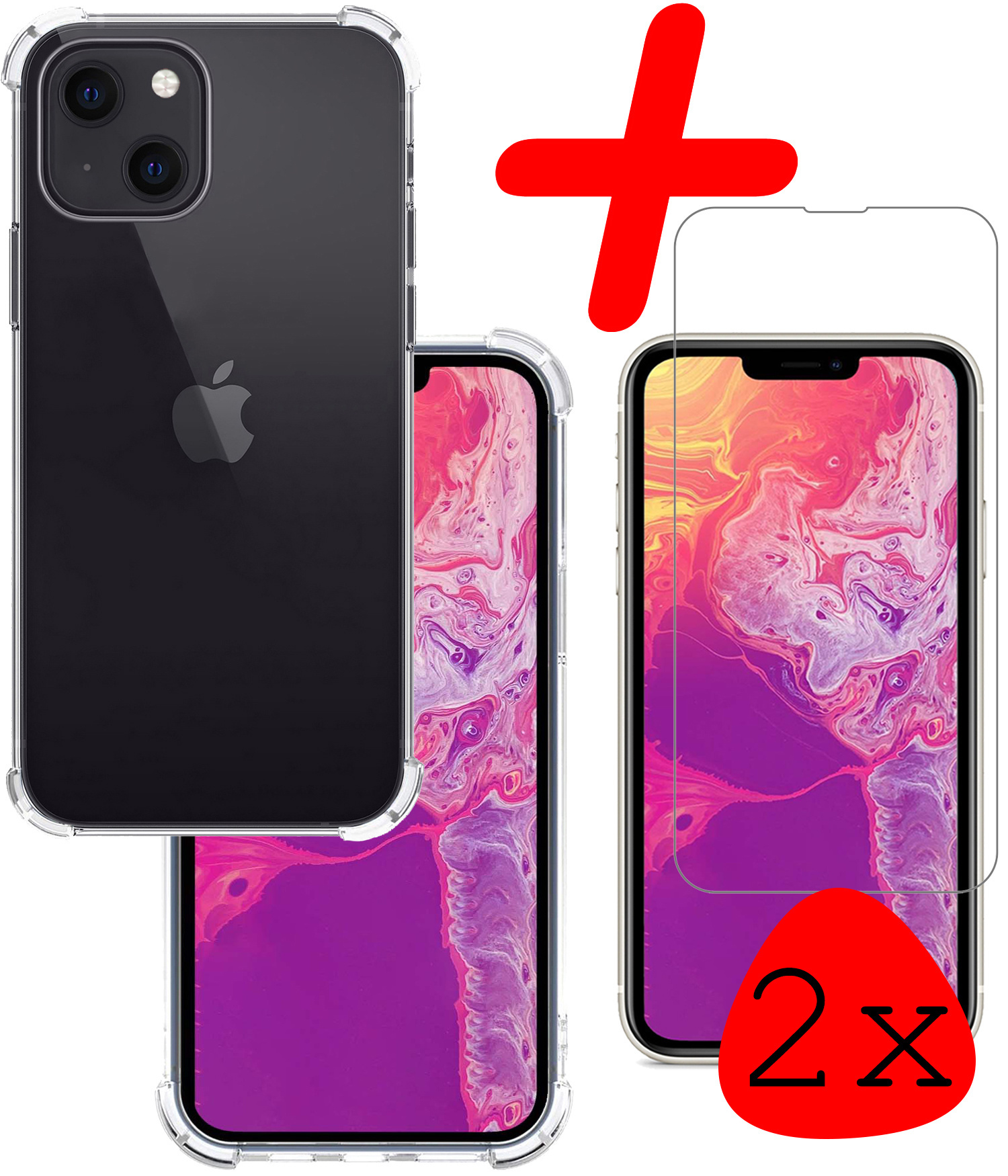 BASEY. Hoes Geschikt voor iPhone 14 Hoesje Shock Proof Case Hoes Siliconen Met 2x Screenprotector - Hoesje Geschikt voor iPhone 14 Hoes Cover Shockproof - Transparant