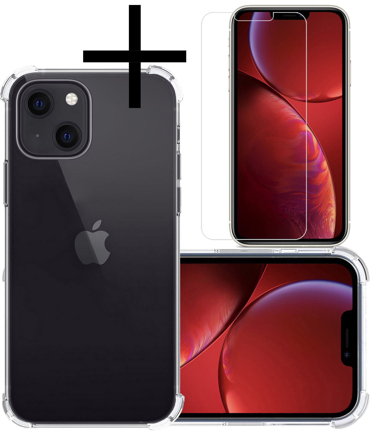 NoXx Hoes Geschikt voor iPhone 14 Plus Hoesje Siliconen Cover Shock Proof Back Case Shockproof Hoes Met Screenprotector - Transparant
