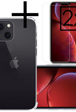 Hoes Geschikt voor iPhone 14 Hoesje Siliconen Cover Shock Proof Back Case Shockproof Hoes Met 2x Screenprotector - Transparant