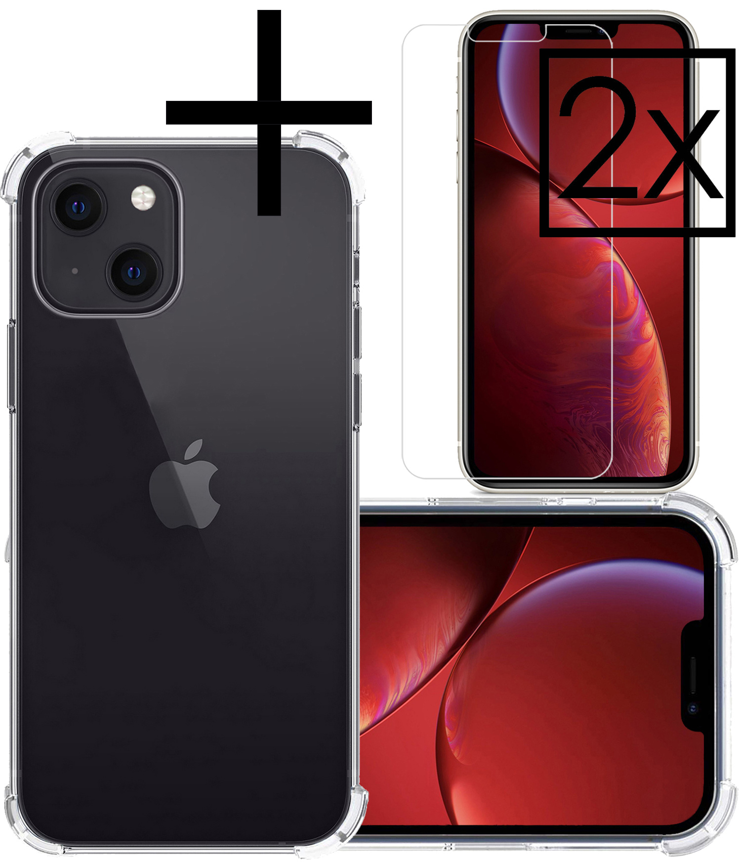 Hoes Geschikt voor iPhone 14 Plus Hoesje Siliconen Cover Shock Proof Back Case Shockproof Hoes Met 2x Screenprotector - Transparant