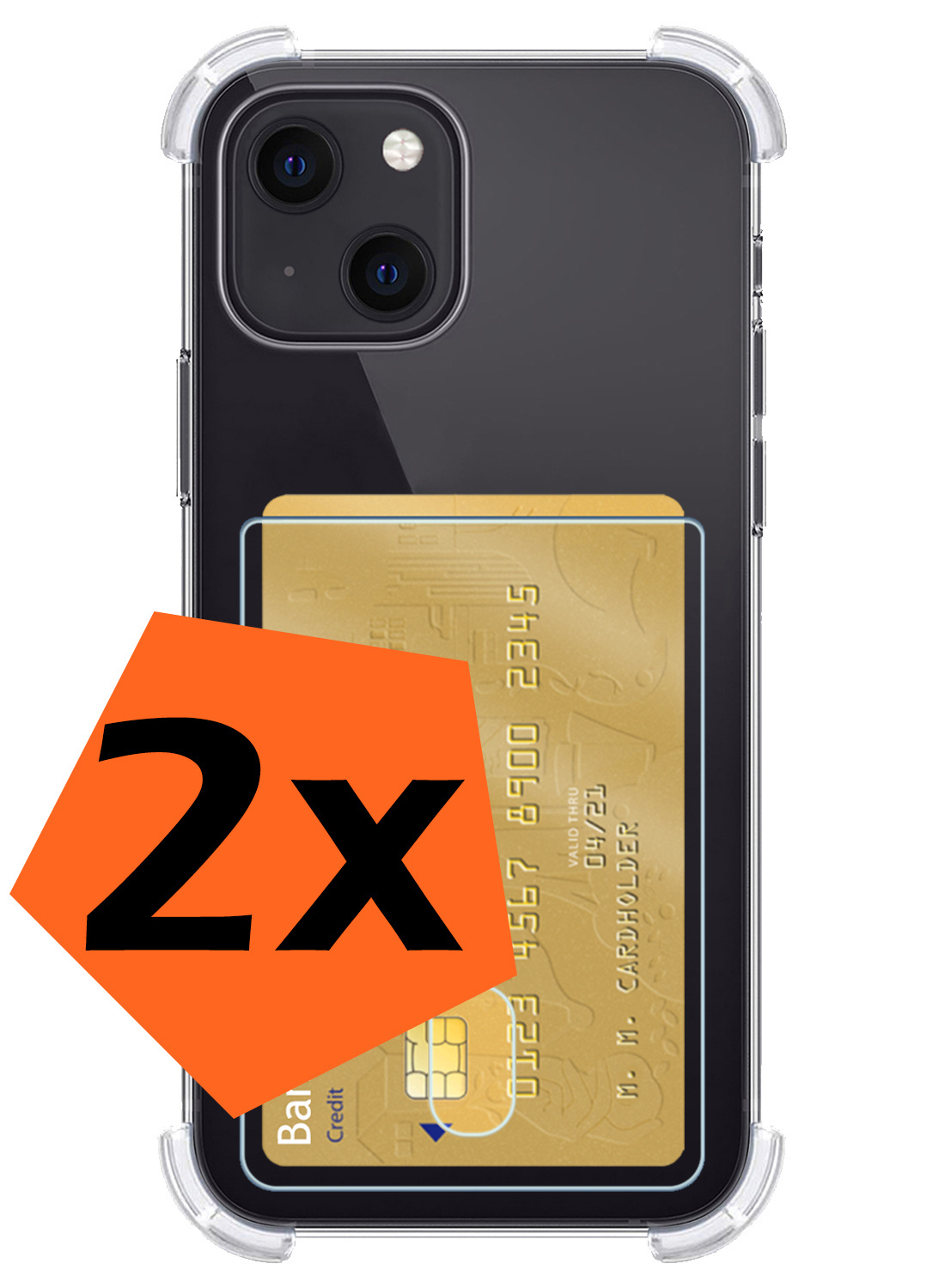 Nomfy Hoesje Geschikt voor iPhone 14 Hoesje Pasjeshouder Shockproof Pas Houder - Hoesje Geschikt voor iPhone 14 Hoes Met Kaarthouder - Transparant - 2 PACK