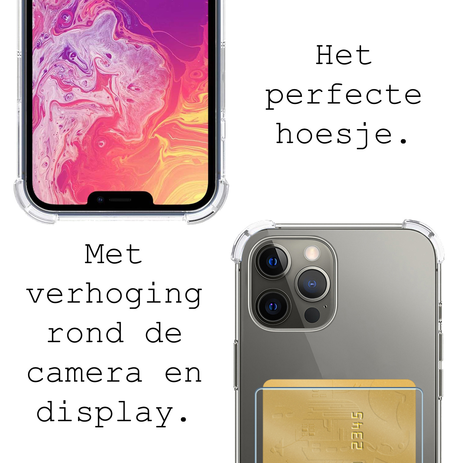 Hoes voor iPhone 14 Pro Hoesje Shock Proof Case Met Pasjeshouder - Hoes voor iPhone 14 Pro Case Transparant Pashouder Shock Hoes - Hoes voor iPhone 14 Pro Hoes Cover - Transparant