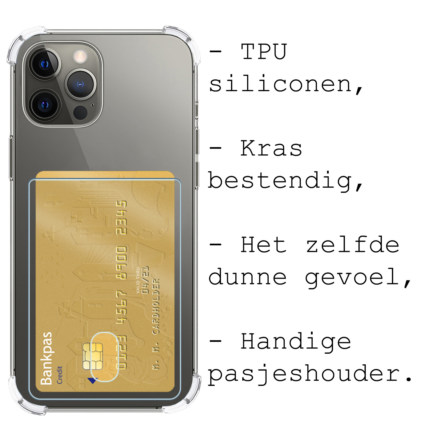 Hoes voor iPhone 14 Pro Hoesje Shock Proof Case Met Pasjeshouder - Hoes voor iPhone 14 Pro Case Transparant Pashouder Shock Hoes - Hoes voor iPhone 14 Pro Hoes Cover - Transparant
