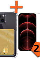 Nomfy Hoes voor iPhone 14 Hoesje Pasjeshouder Met 2x Screenprotector - Hoes voor iPhone 14 Pas Houder Case Met 2x Beschermglas - Transparant