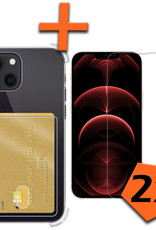 Nomfy Hoesje Geschikt voor iPhone 14 Hoesje Pasjeshouder Shockproof Pas Houder Met 2x Screenprotector - Hoesje Geschikt voor iPhone 14 Hoes Met Kaarthouder - Transparant