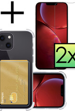 NoXx Hoes Geschikt voor iPhone 14 Plus Hoesje Pasjeshouder Cover Shock Proof Case Siliconen Hoes Met Kaarthouder Met 2x Screenprotector - Transparant