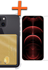 Nomfy Hoes voor iPhone 14 Plus Hoesje Pasjeshouder Met Screenprotector - Hoes voor iPhone 14 Plus Pas Houder Case Met Beschermglas - Transparant
