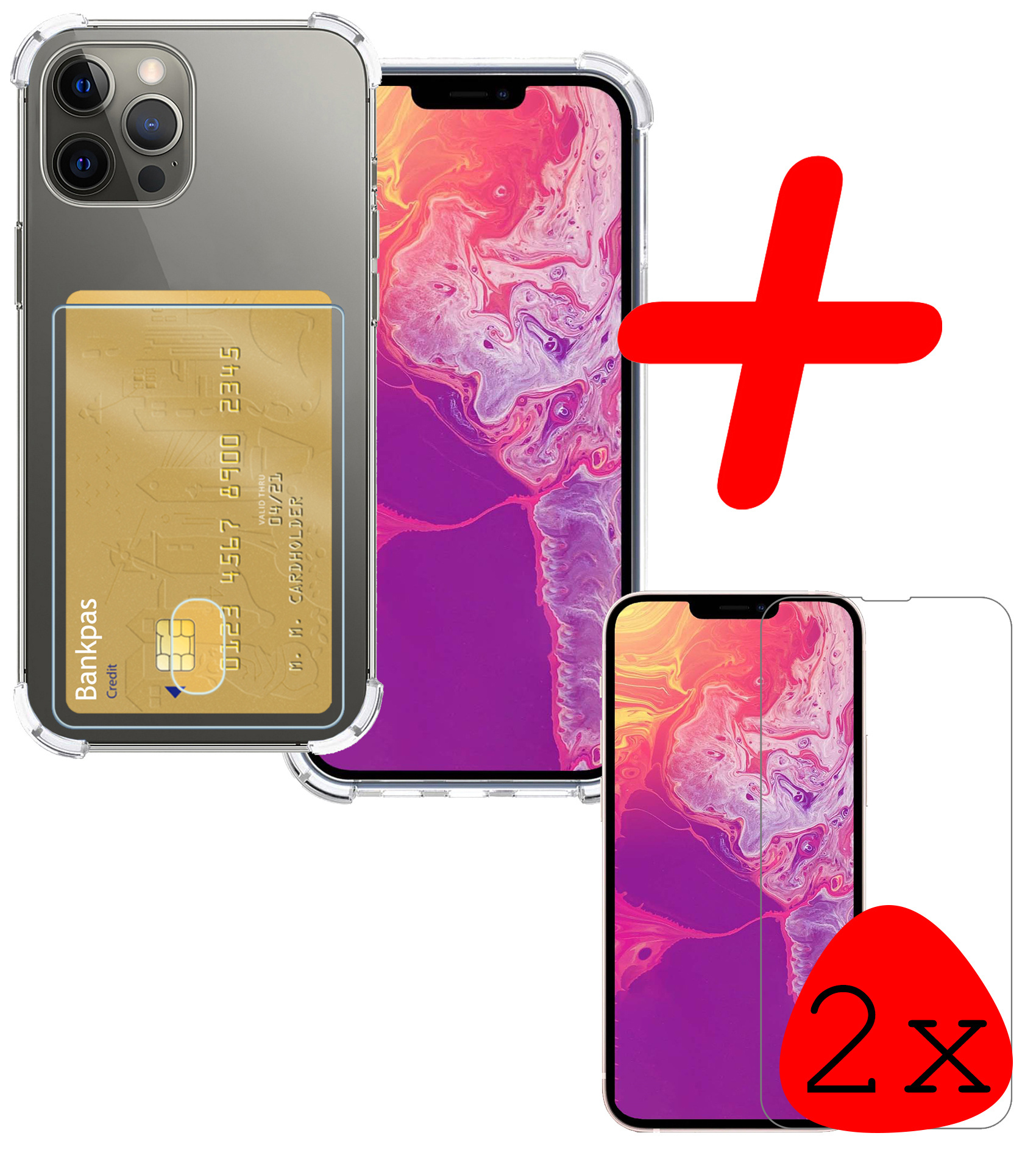 BASEY. Hoes Geschikt voor iPhone 14 Pro Hoesje Shock Proof Case Hoes Met 2x Screenprotector - Hoesje Geschikt voor iPhone 14 Pro Hoes Cover Shockproof - Transparant