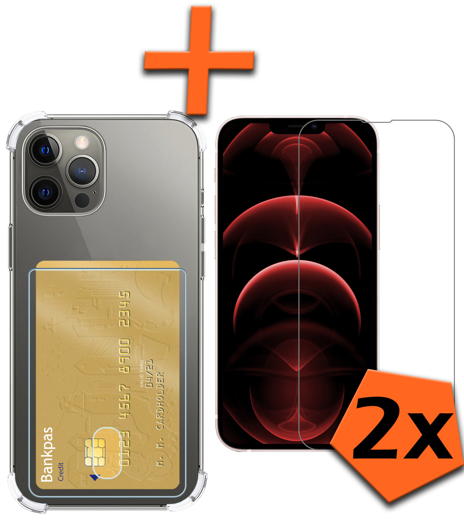 Nomfy Hoesje Geschikt voor iPhone 14 Pro Hoesje Pasjeshouder Shockproof Pas Houder Met 2x Screenprotector - Hoesje Geschikt voor iPhone 14 Pro Hoes Met Kaarthouder - Transparant