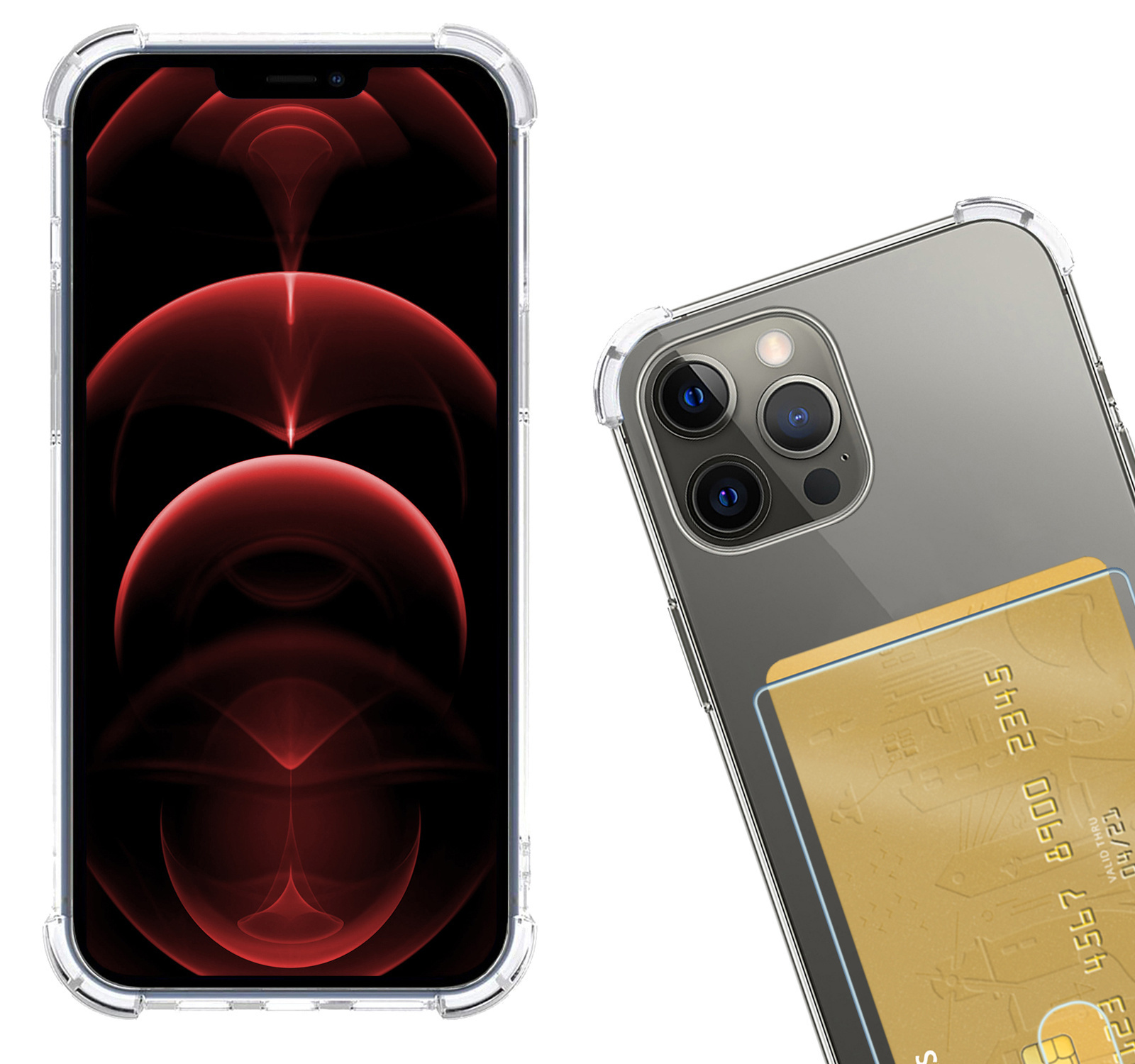 Hoes voor iPhone 14 Pro Hoesje Pasjeshouder Met 2x Screenprotector - Hoes voor iPhone 14 Pro Pas Houder Case Met 2x Beschermglas - Transparant