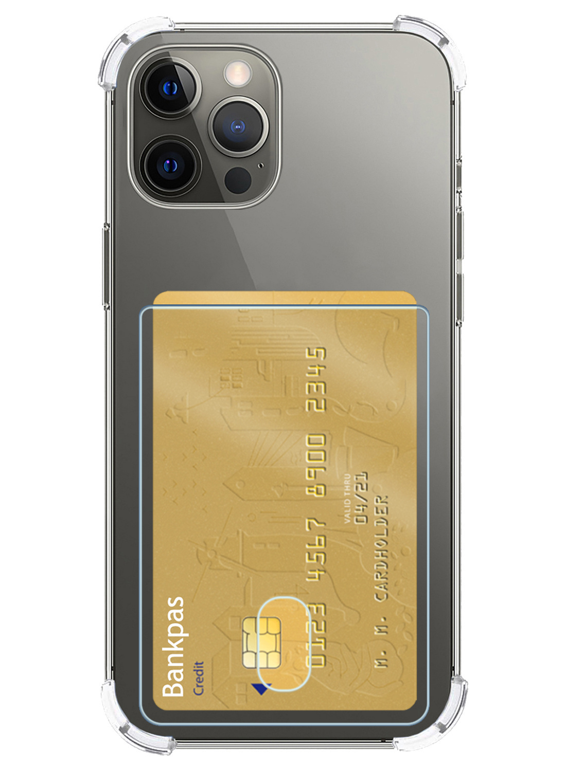 NoXx Hoes Geschikt voor iPhone 14 Pro Max Hoesje Pasjeshouder Cover Shock Proof Case Siliconen Hoes Met Kaarthouder Met Screenprotector - Transparant