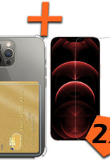 Nomfy Hoes voor iPhone 14 Pro Max Hoesje Pasjeshouder Met 2x Screenprotector - Hoes voor iPhone 14 Pro Max Pas Houder Case Met 2x Beschermglas - Transparant