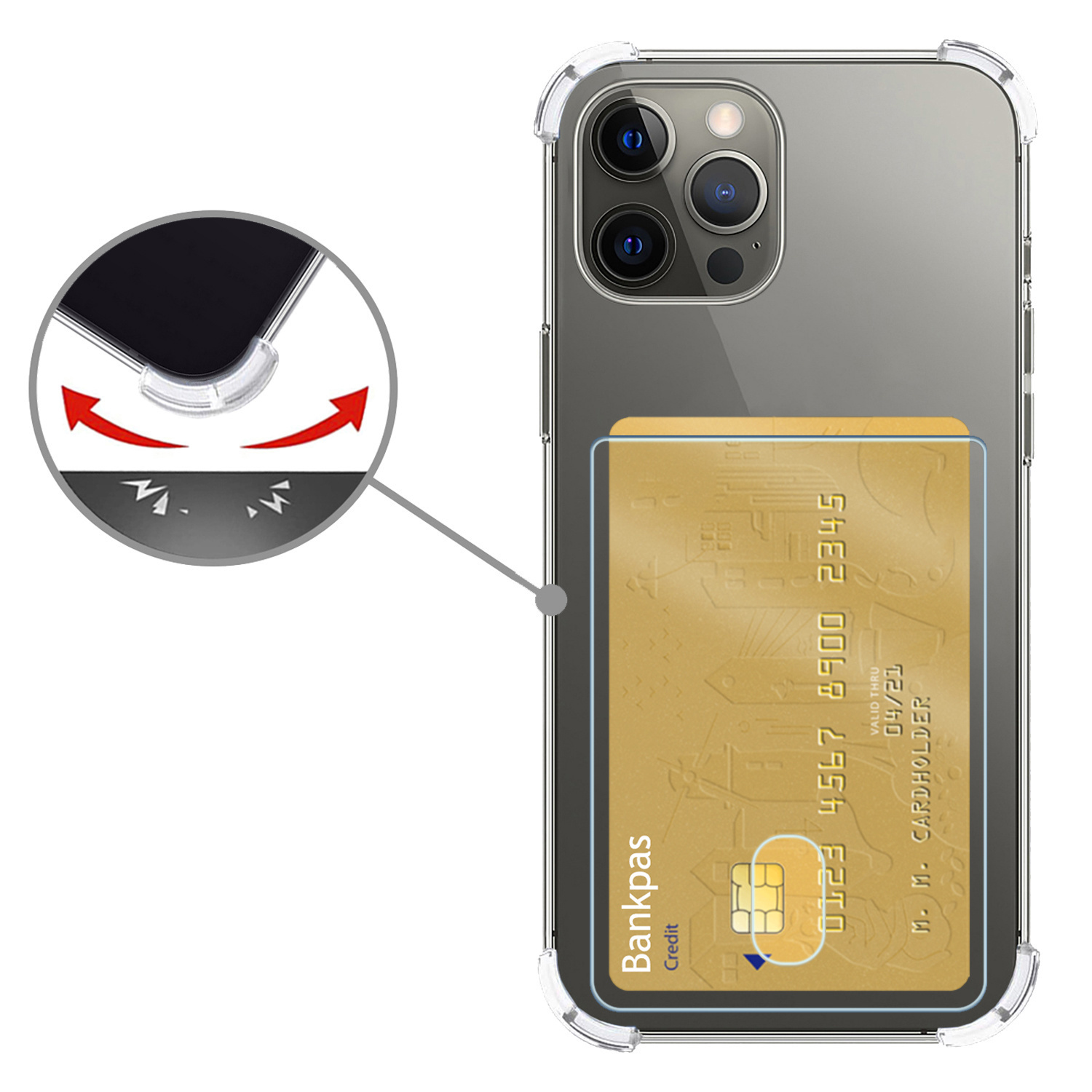 Nomfy Hoesje Geschikt voor iPhone 14 Pro Max Hoesje Pasjeshouder Shockproof Pas Houder Met 2x Screenprotector - Hoesje Geschikt voor iPhone 14 Pro Max Hoes Met Kaarthouder - Transparant