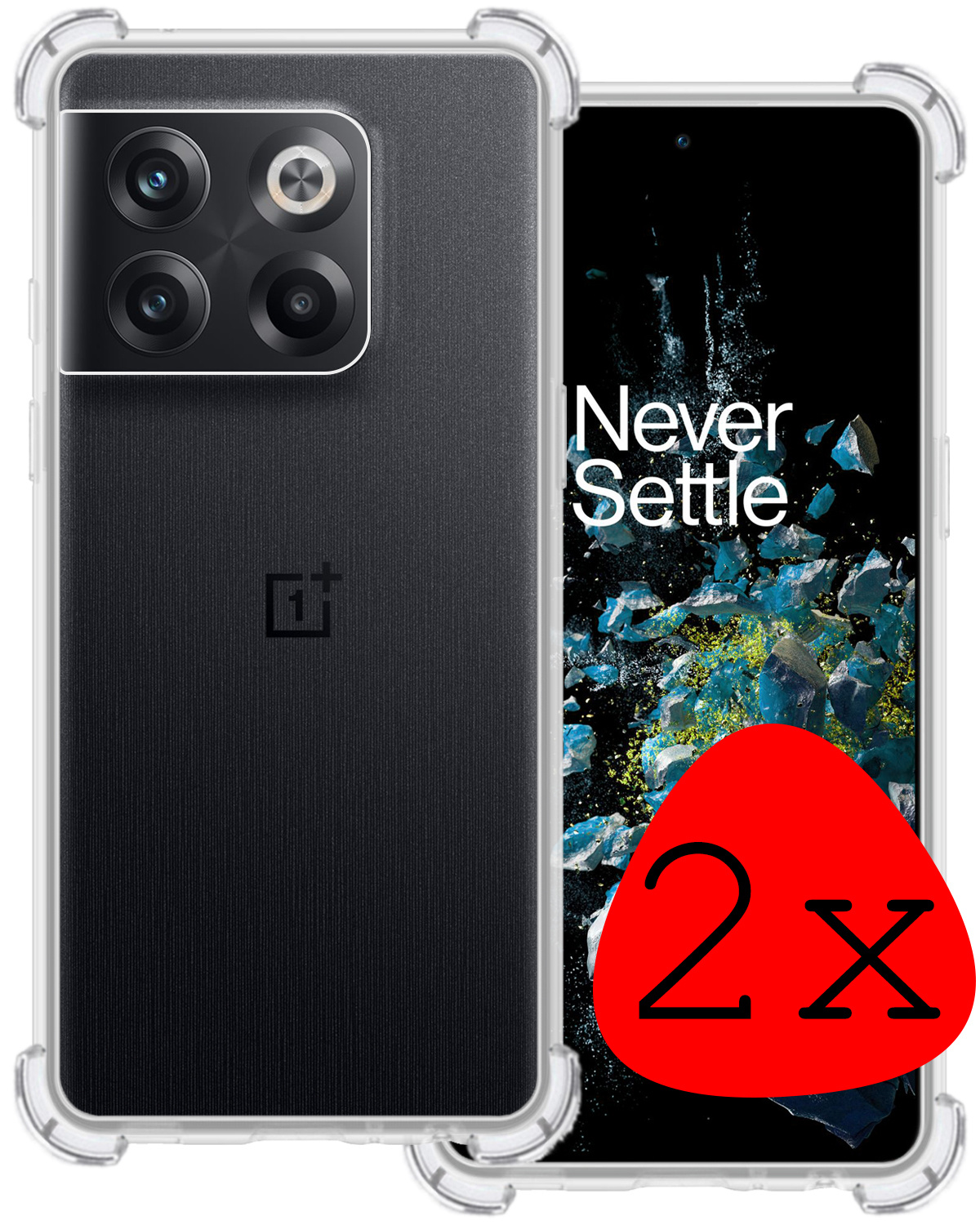 BASEY. Hoes Geschikt voor OnePlus 10T Hoesje Shock Proof Case Hoes Siliconen - Hoesje Geschikt voor OnePlus 10T Hoes Cover Shockproof - Transparant - 2 Stuks