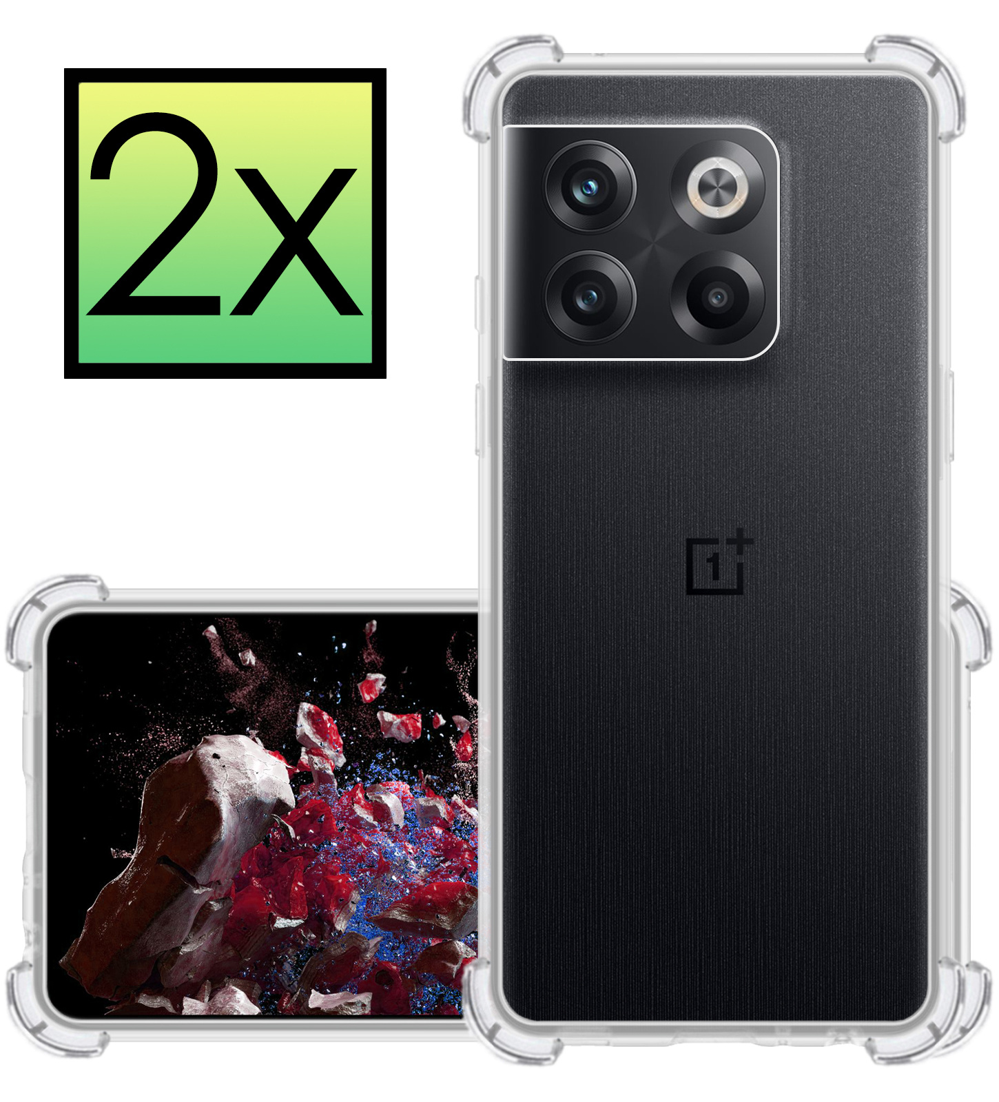 NoXx Hoes Geschikt voor OnePlus 10T Hoesje Siliconen Cover Shock Proof Back Case Shockproof Hoes - Transparant - 2x