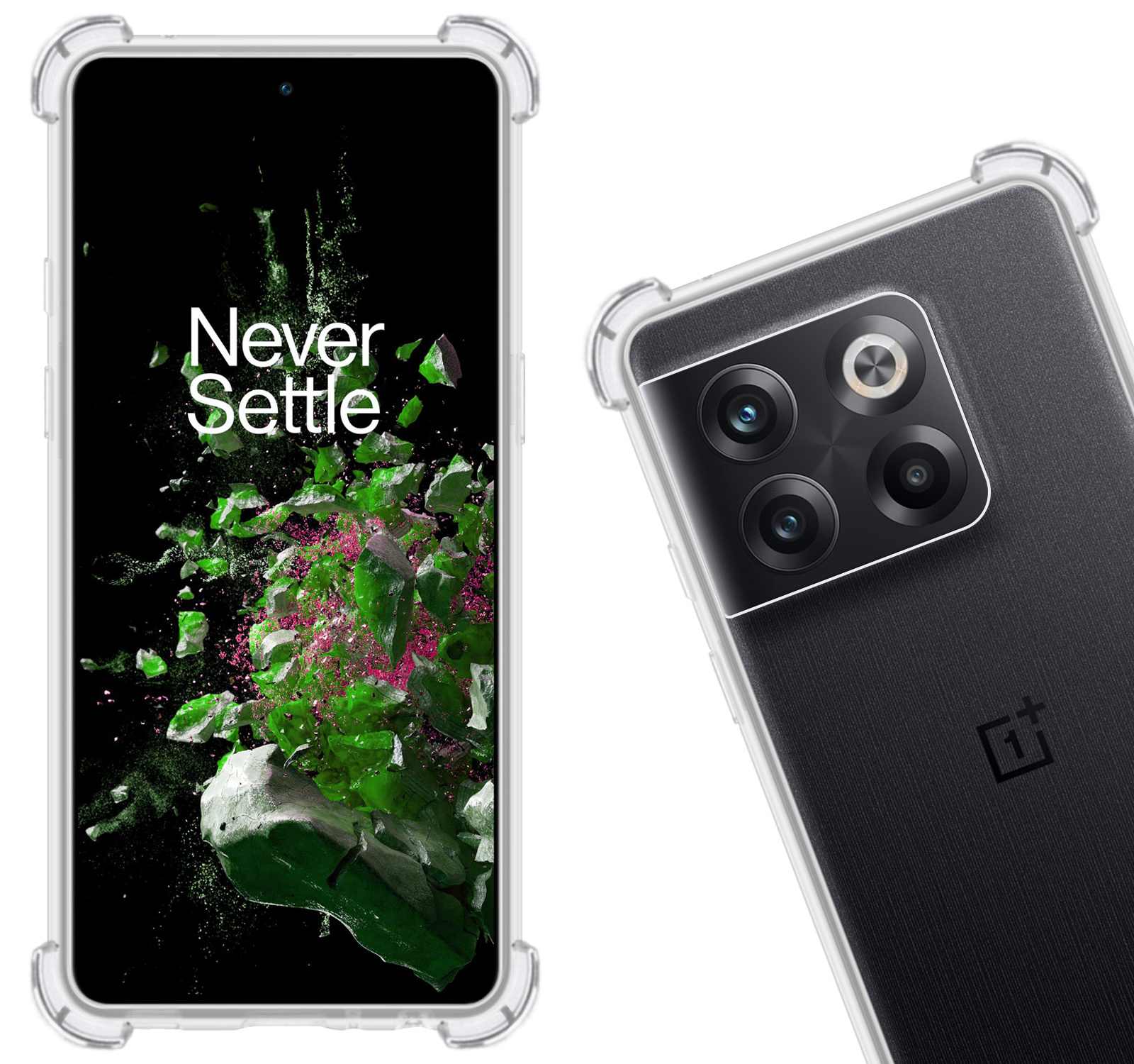 Nomfy Hoesje Geschikt voor OnePlus 10T Hoesje Shock Proof Cover Case Shockproof - Hoes Geschikt voor OnePlus 10T Hoes Siliconen Back Case - Transparant - 2 PACK