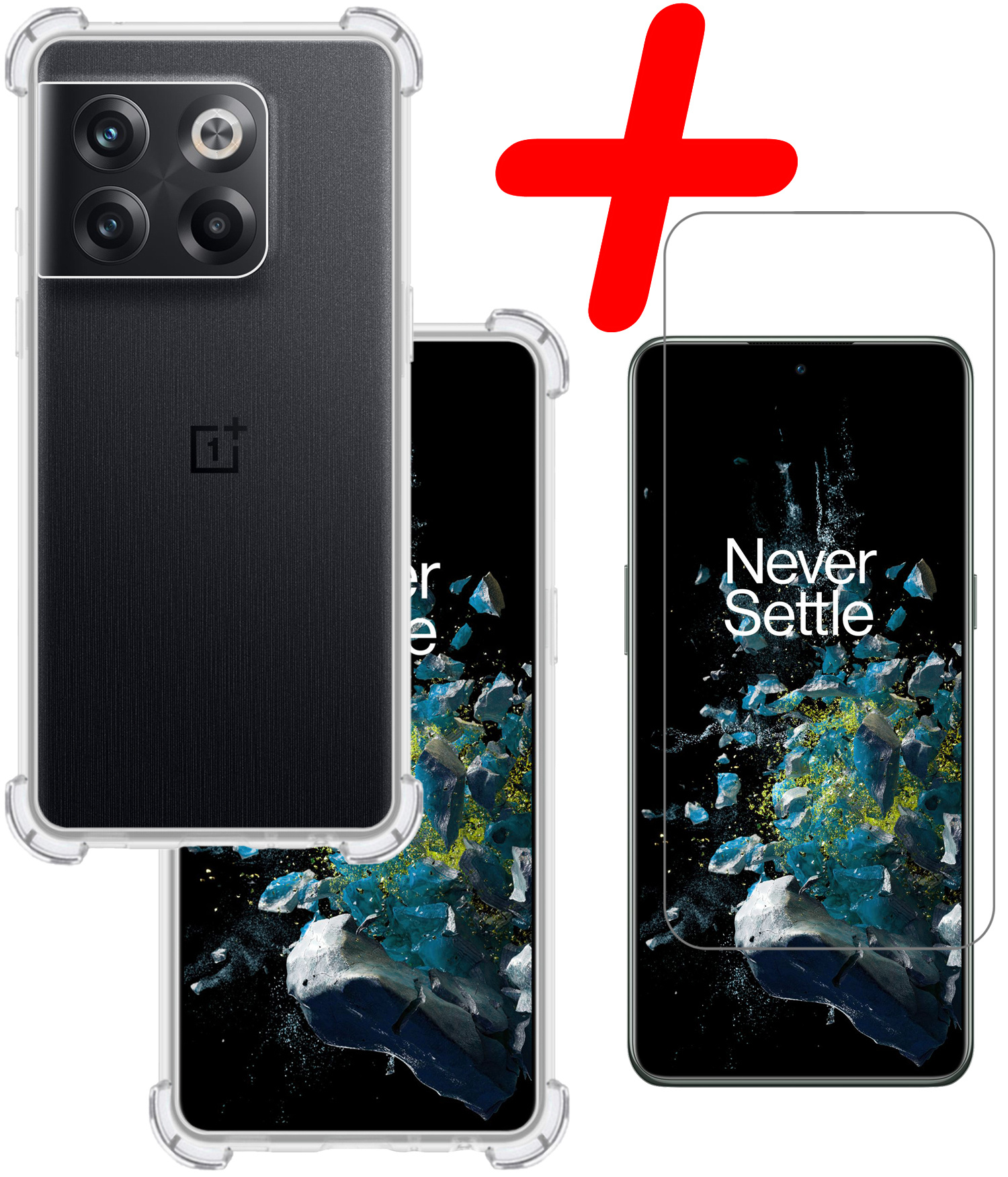 BASEY. Hoes Geschikt voor OnePlus 10T Hoesje Shock Proof Case Hoes Siliconen Met Screenprotector - Hoesje Geschikt voor OnePlus 10T Hoes Cover Shockproof - Transparant
