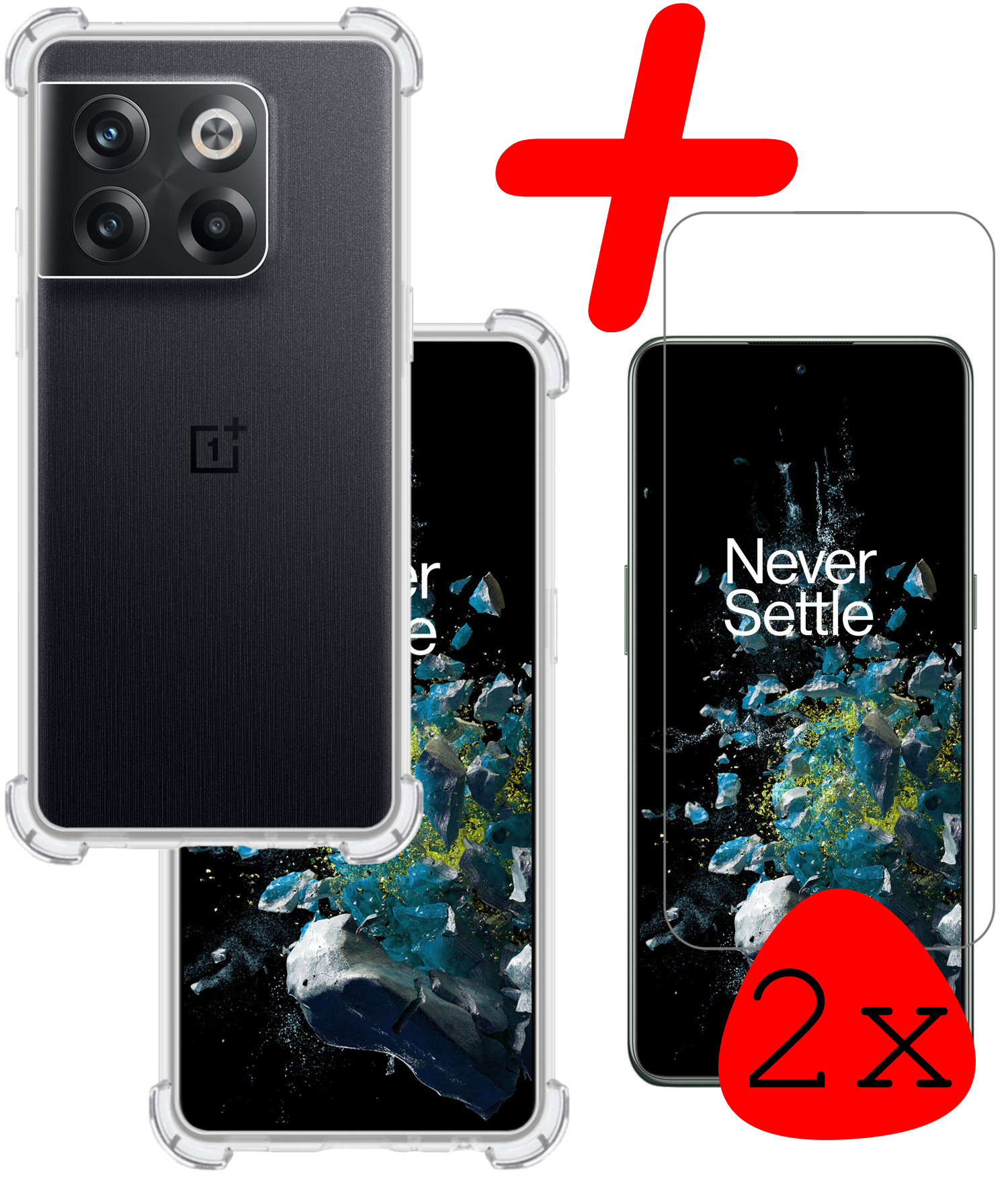 OnePlus 10T Hoesje Shock Proof Case Hoes Met 2x Screenprotector - OnePlus 10T Hoes Cover Shockproof Transparant