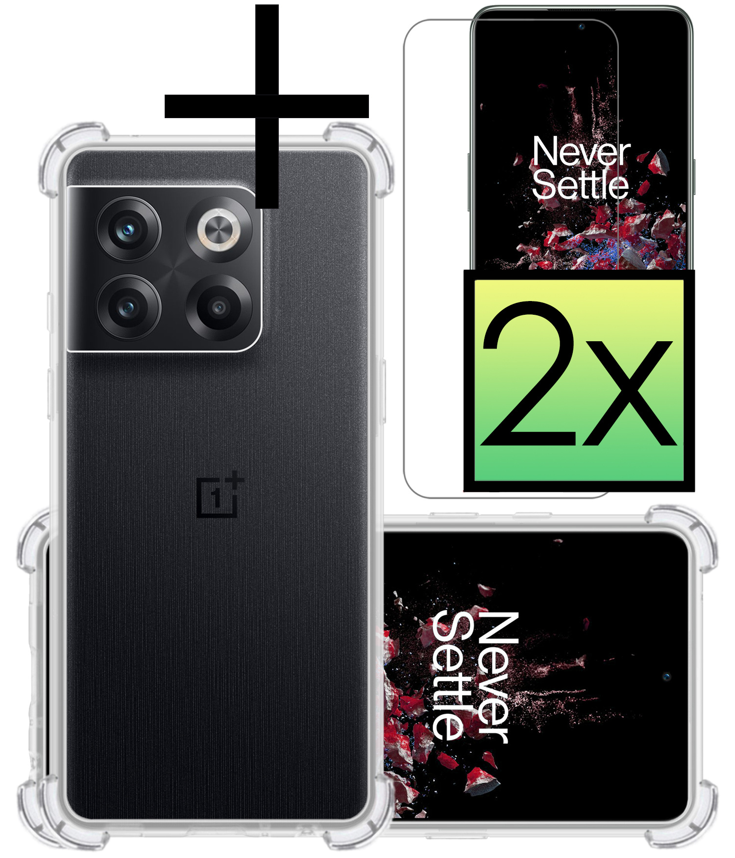 NoXx Hoes Geschikt voor OnePlus 10T Hoesje Siliconen Cover Shock Proof Back Case Shockproof Hoes Met 2x Screenprotector - Transparant