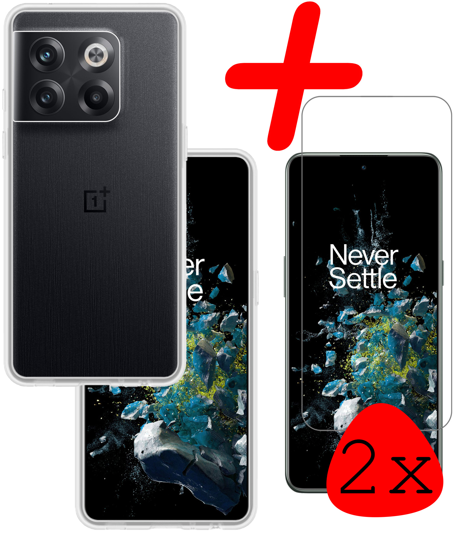 BASEY. Hoes Geschikt voor OnePlus 10T Hoesje Siliconen Back Cover Case Met 2x Screenprotector - Hoesje Geschikt voor OnePlus 10T Hoes Cover Hoesje - Transparant
