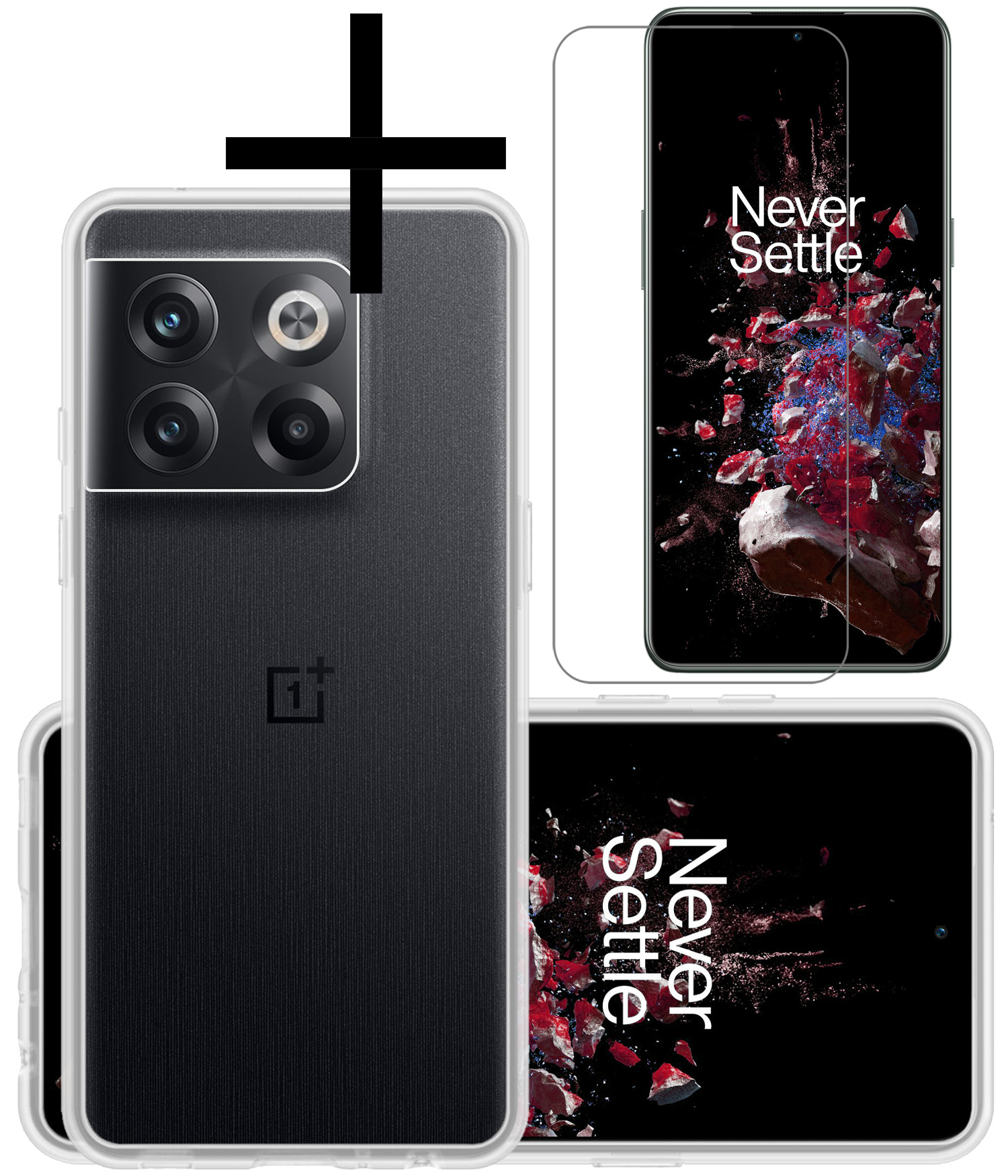 OnePlus 10T Hoesje Back Cover Siliconen Case Hoes Met Screenprotector - Transparant