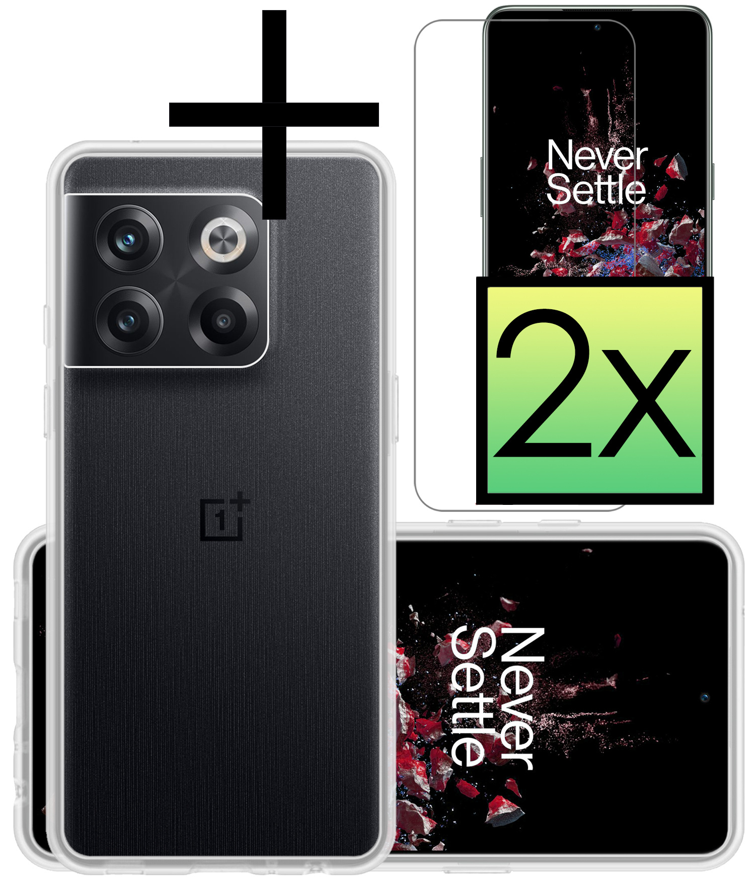 NoXx Hoes Geschikt voor OnePlus 10T Hoesje Cover Siliconen Back Case Hoes Met 2x Screenprotector - Transparant