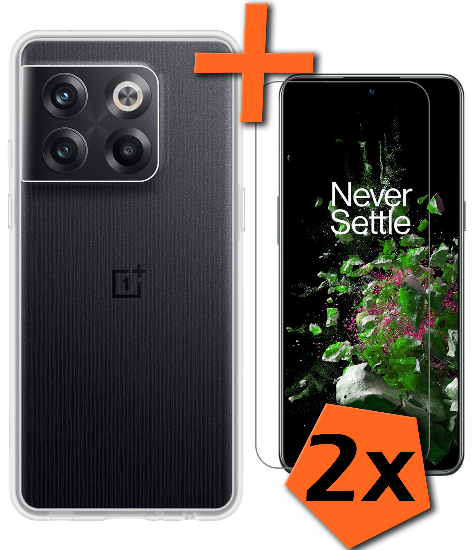 Nomfy Hoesje Geschikt voor OnePlus 10T Hoesje Siliconen Cover Case Met 2x Screenprotector - Hoes Geschikt voor OnePlus 10T Hoes Back Case - Transparant